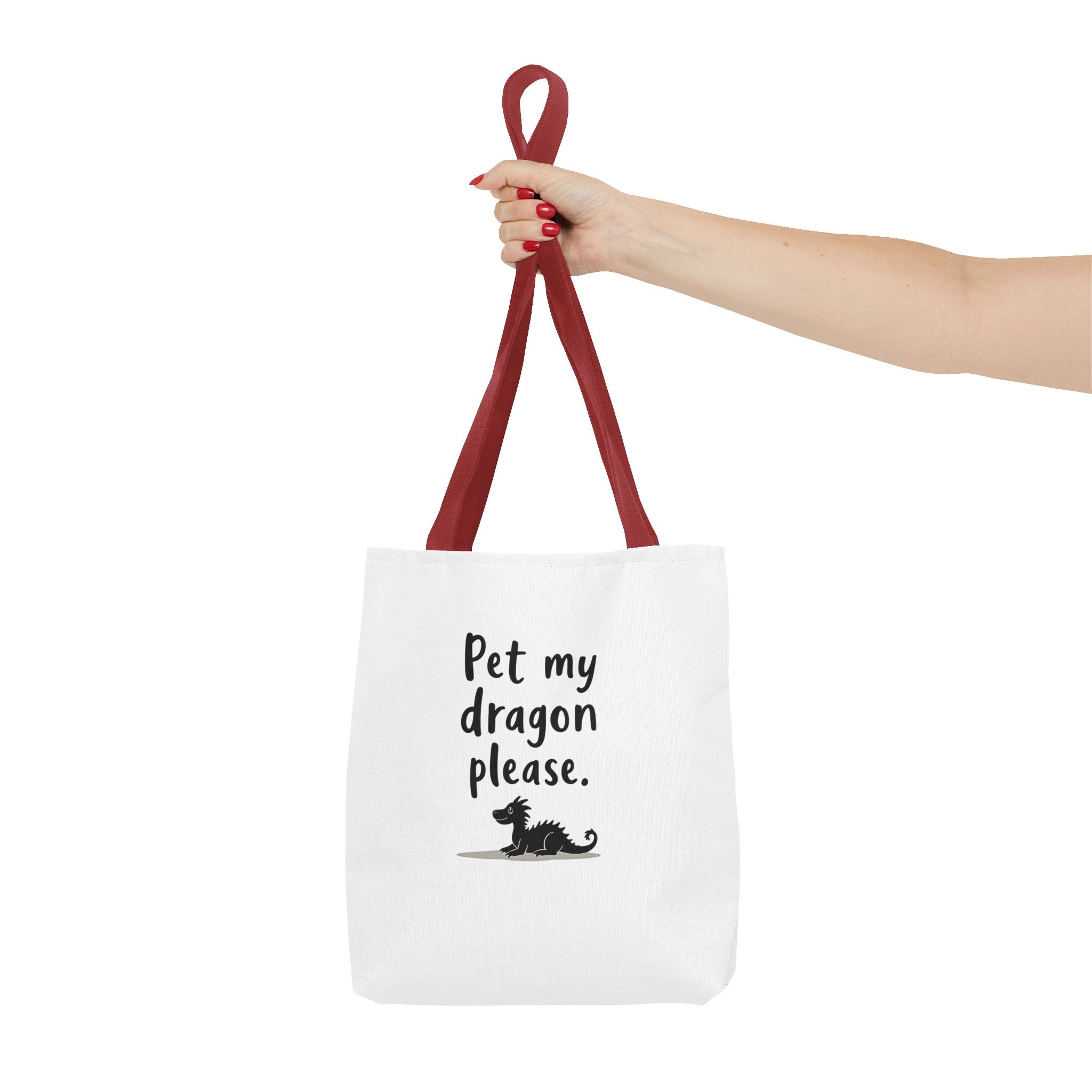 Pet My Dragon Please Tote Bag — Cute Fantasy Dragon Illustration Tote