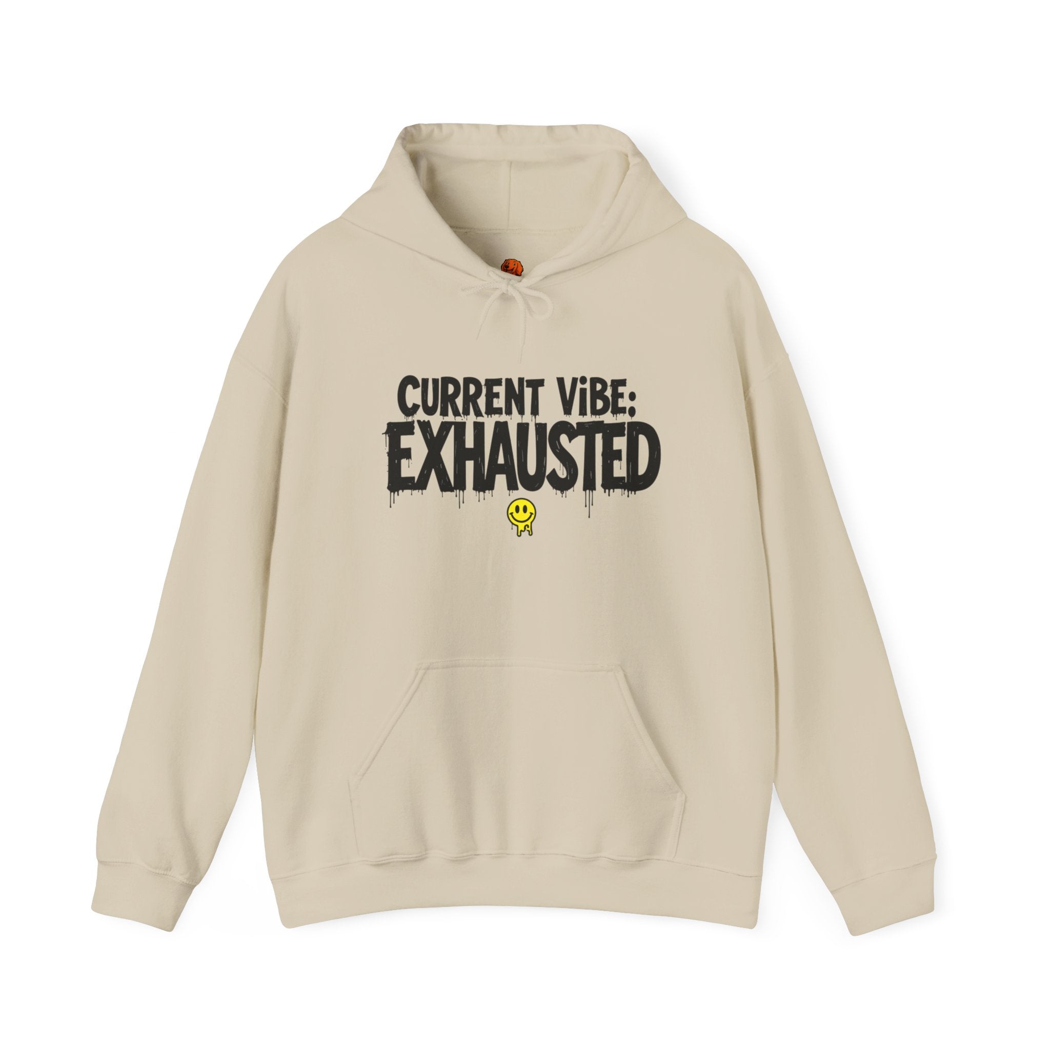 Exhausted Vibe Hoodie — "Current Vibe: EXHAUSTED" Graphic Sweatshirt