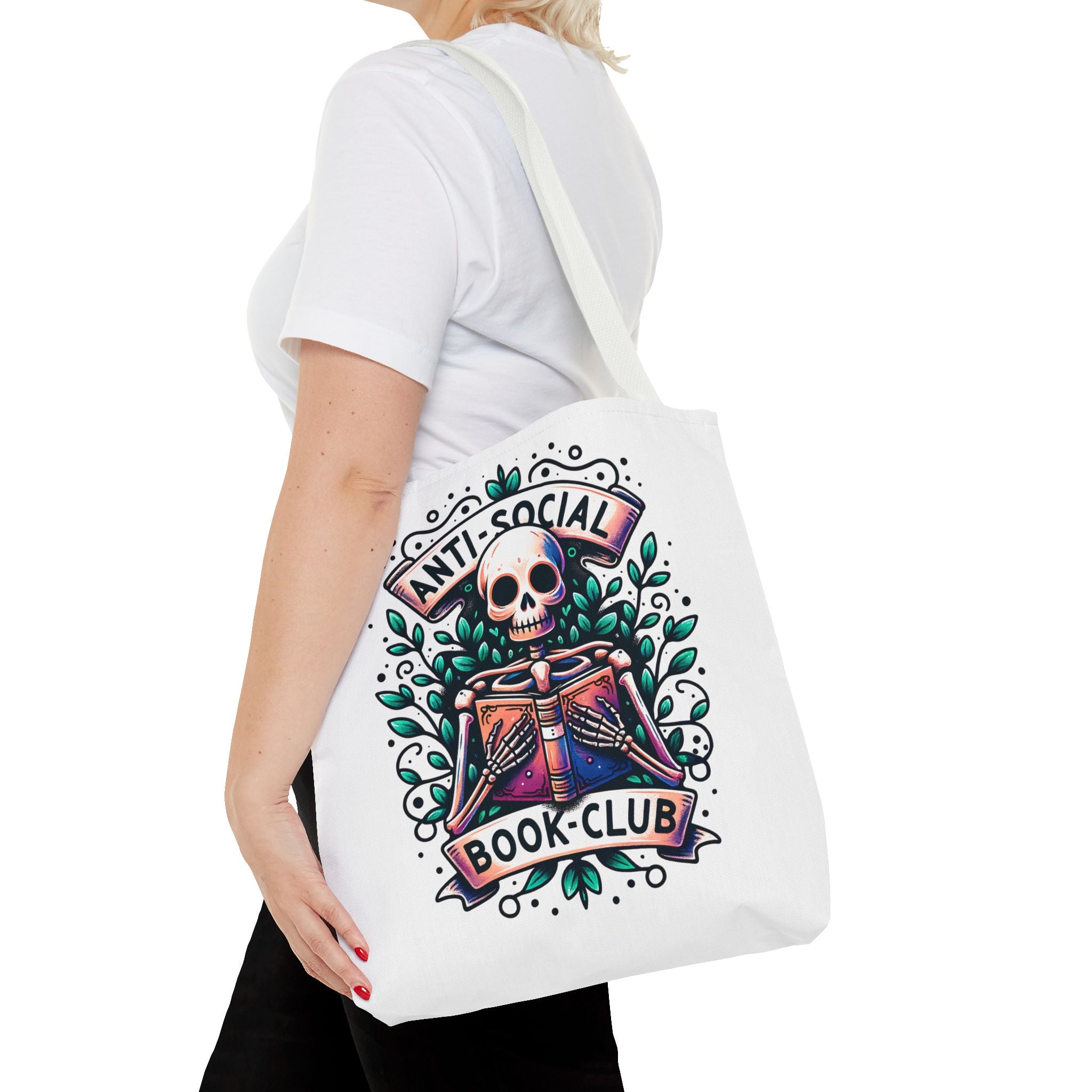 Anti-Social Book Club Tote Bag — Gothic Skull & Books Book Lover Tote