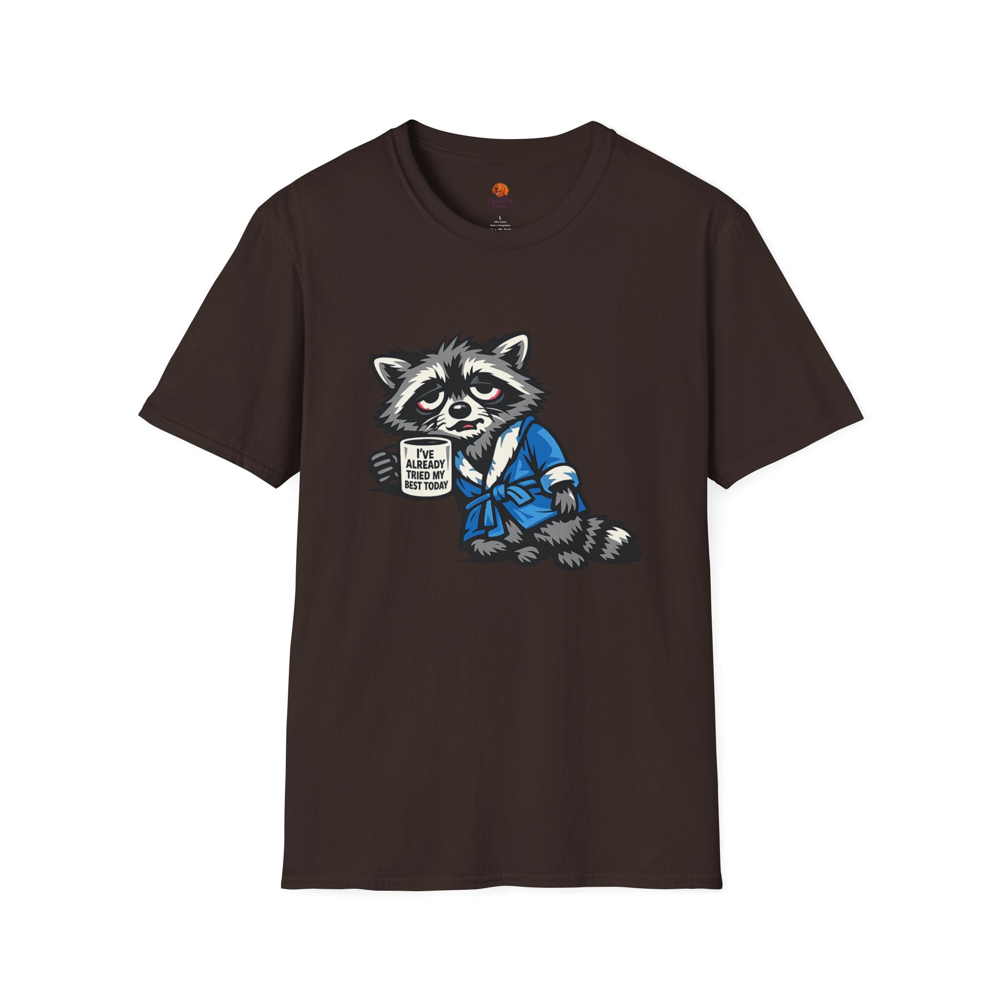 Raccoon Morning Coffee T-Shirt — Cute Lazy Animal Tee