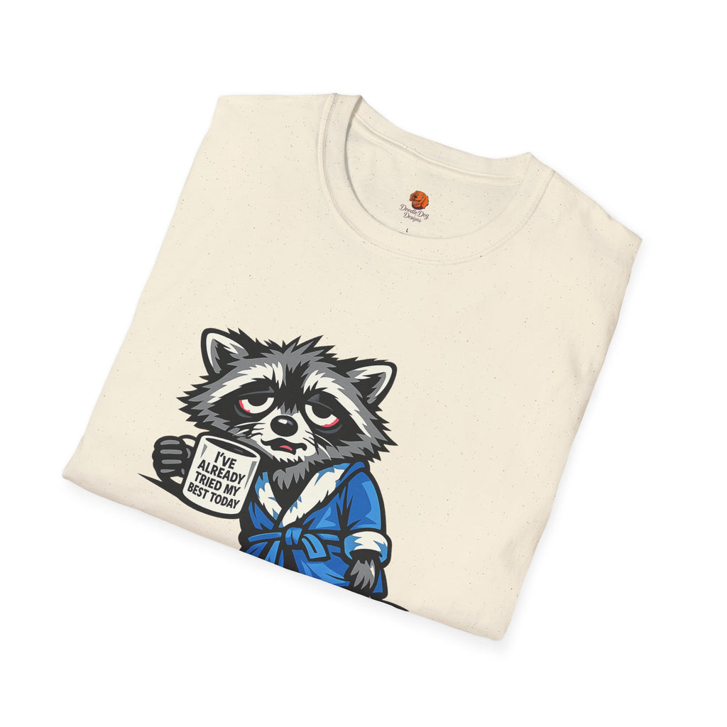 Raccoon Morning Coffee T-Shirt — Cute Lazy Animal Tee