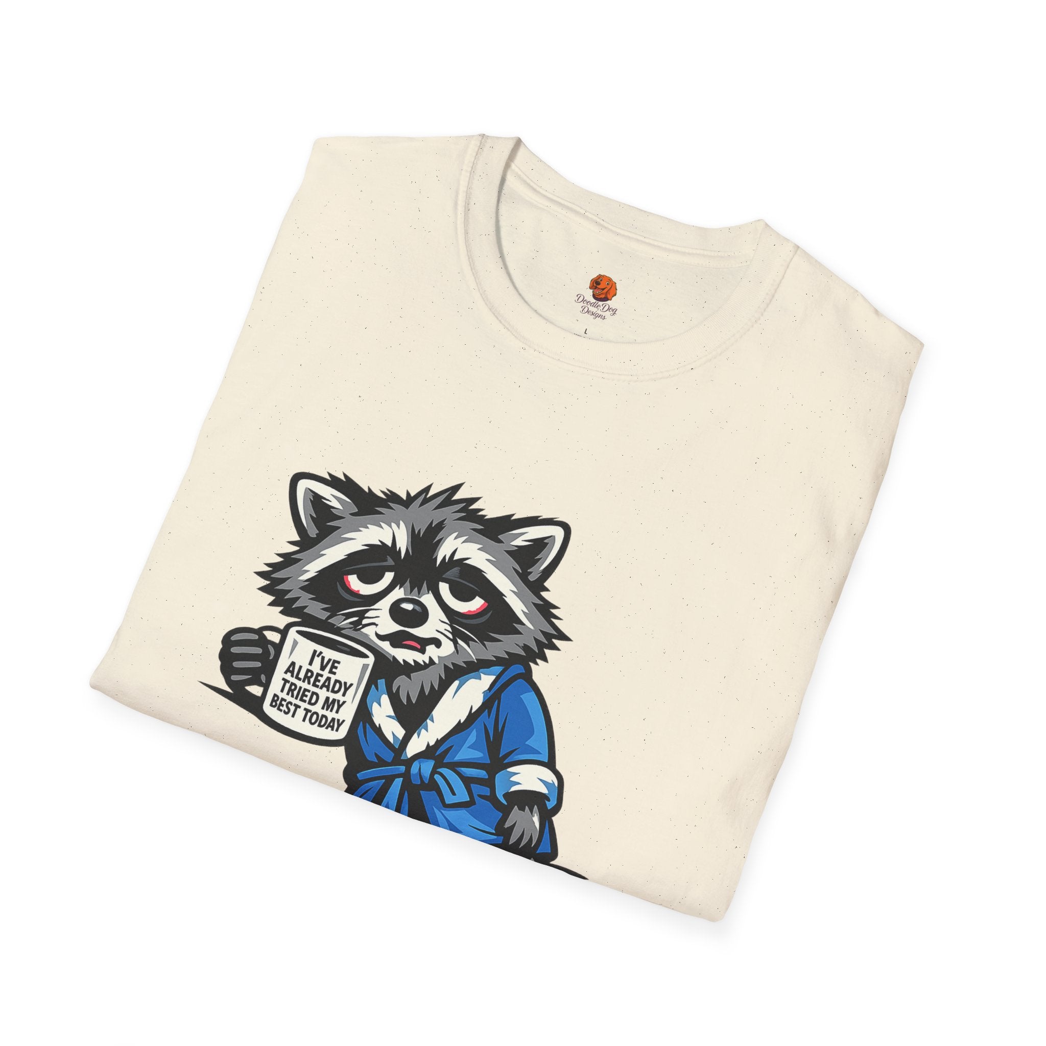 Raccoon Morning Coffee T-Shirt — Cute Lazy Animal Tee