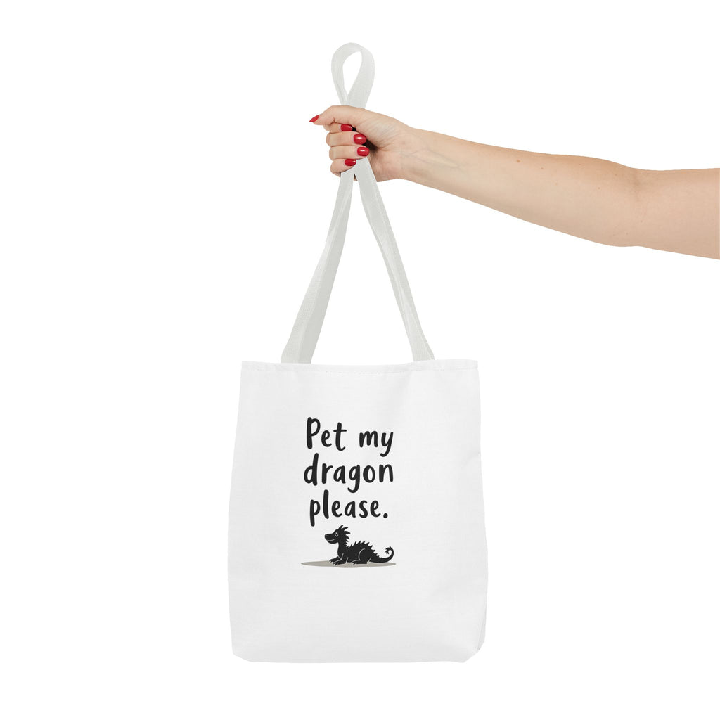 Pet My Dragon Please Tote Bag — Cute Fantasy Dragon Illustration Tote
