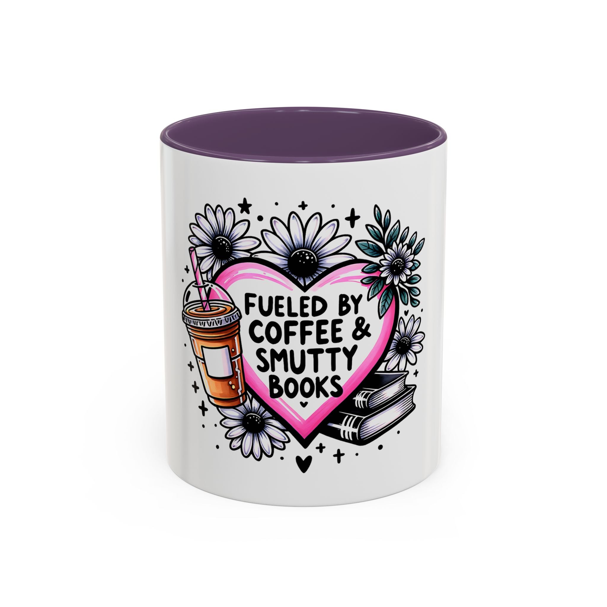 Fueled by Coffee & Smutty Books Mug — Floral Heart Coffee Cup (11/15oz)