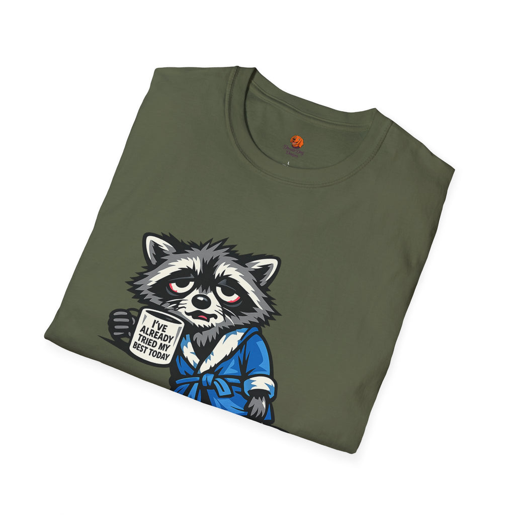 Raccoon Morning Coffee T-Shirt — Cute Lazy Animal Tee