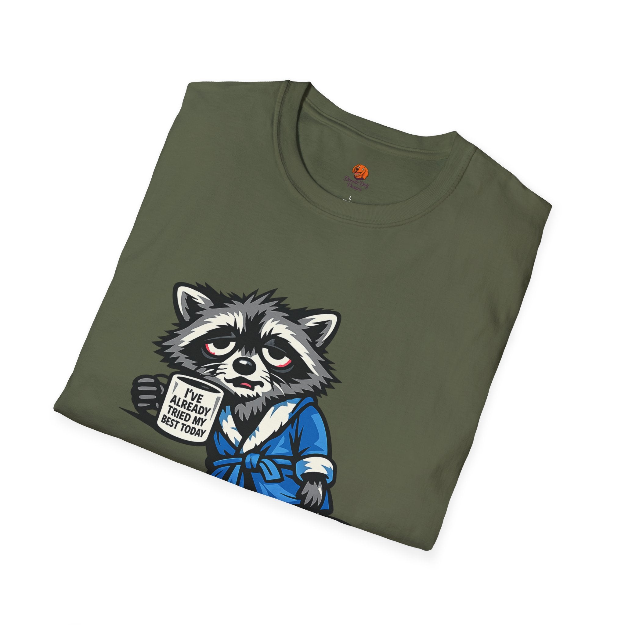 Raccoon Morning Coffee T-Shirt — Cute Lazy Animal Tee