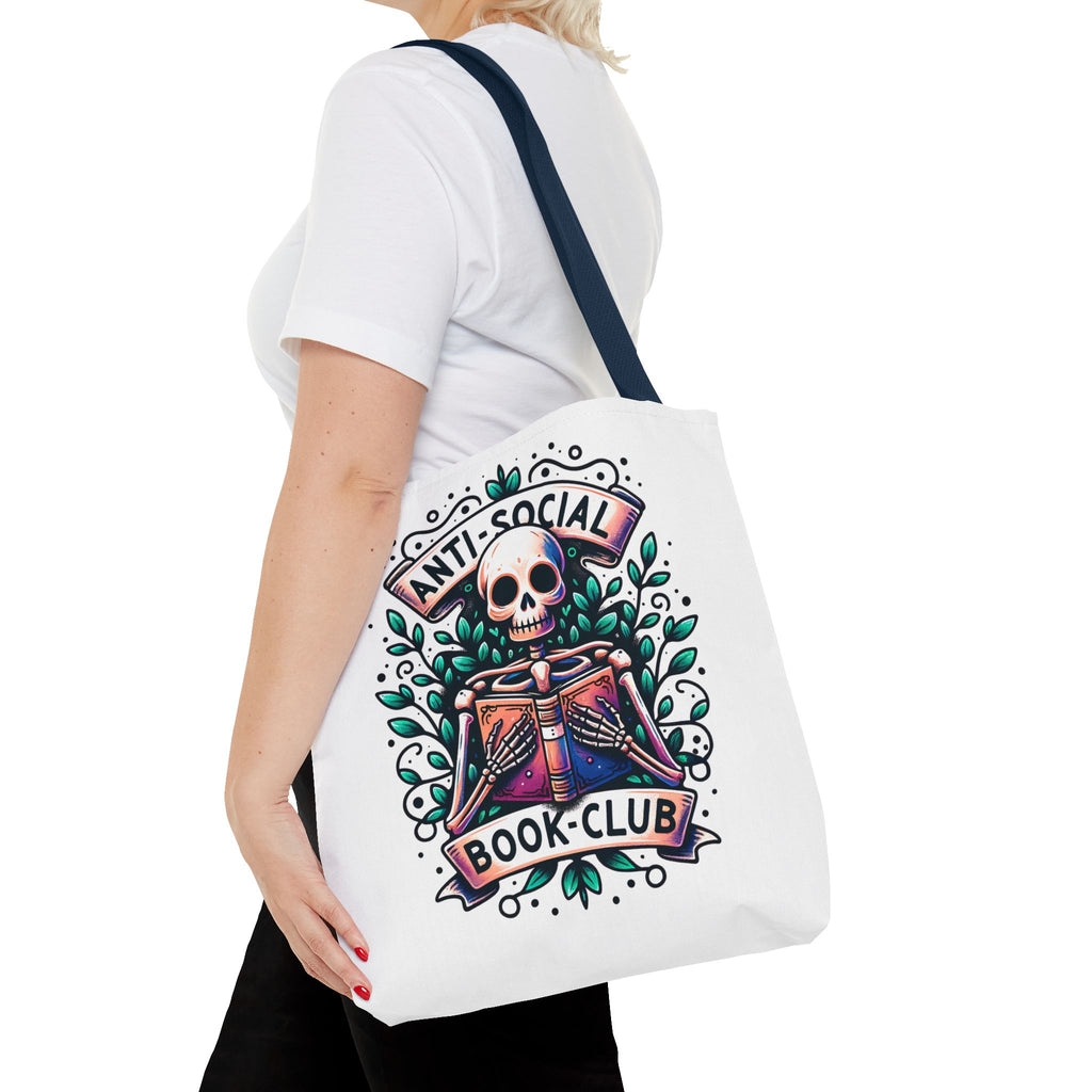Anti-Social Book Club Tote Bag — Gothic Skull & Books Book Lover Tote
