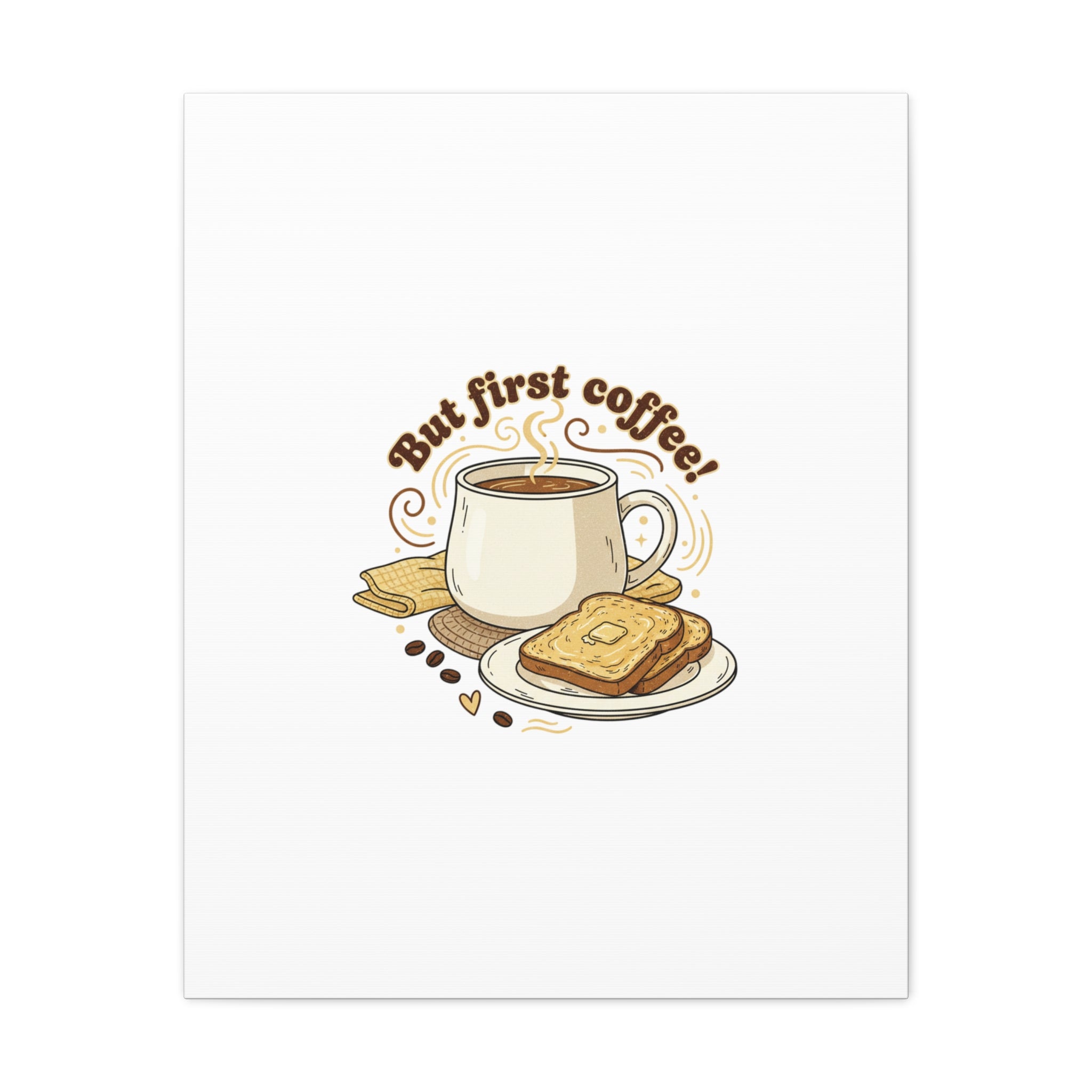 But First Coffee! Canvas, cafe-inspired breakfast art, kawaii kitchen decor