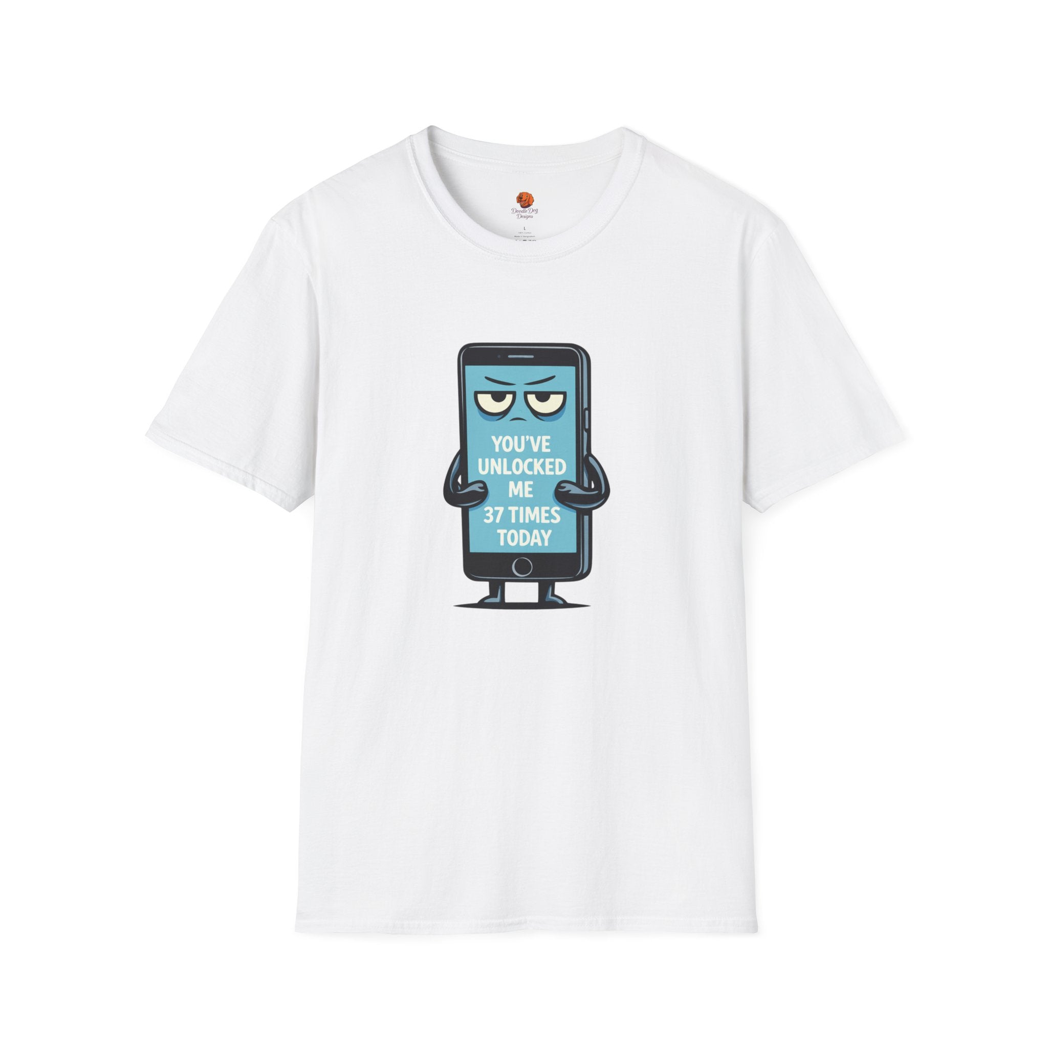 Phone Emoji T-Shirt — "You've Unlocked Me 37 Times Today" Funny Tech Tee