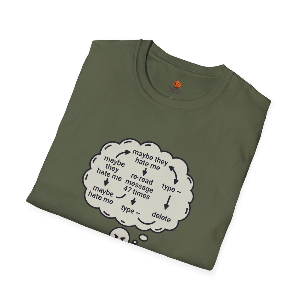 Anxious Student Illustration T-Shirt — "Maybe They Hate Me" Desk Cartoon Tee