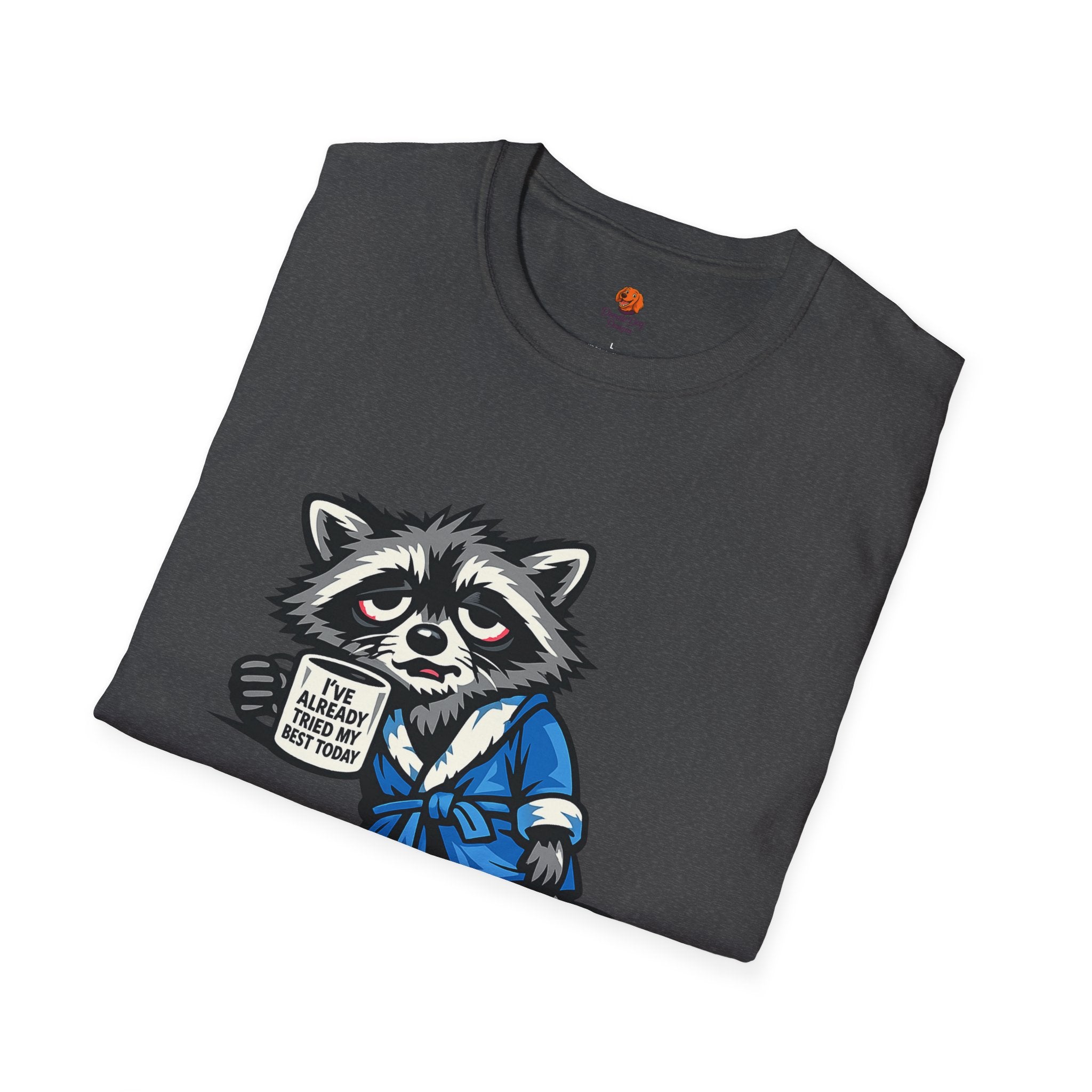 Raccoon Morning Coffee T-Shirt — Cute Lazy Animal Tee