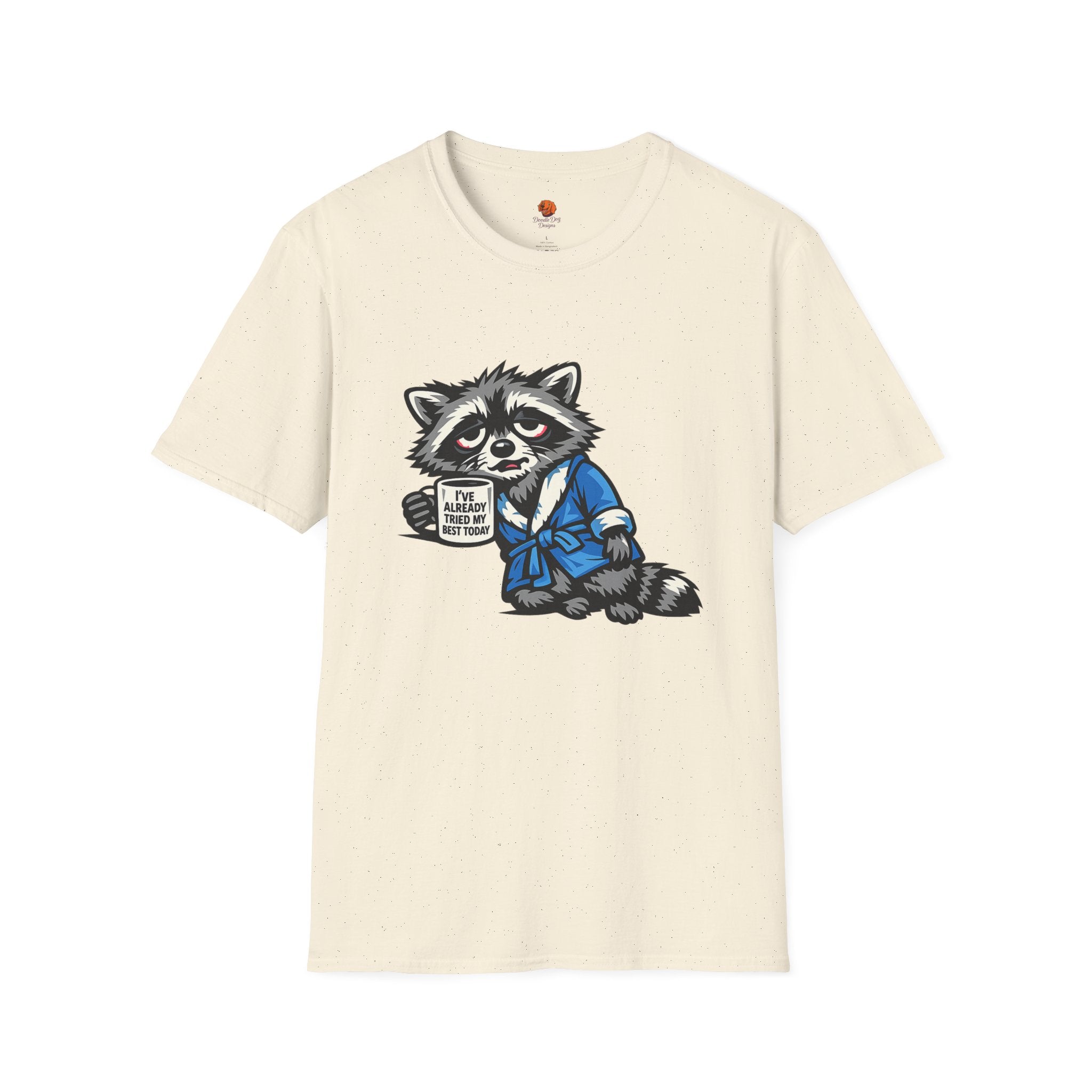 Raccoon Morning Coffee T-Shirt — Cute Lazy Animal Tee