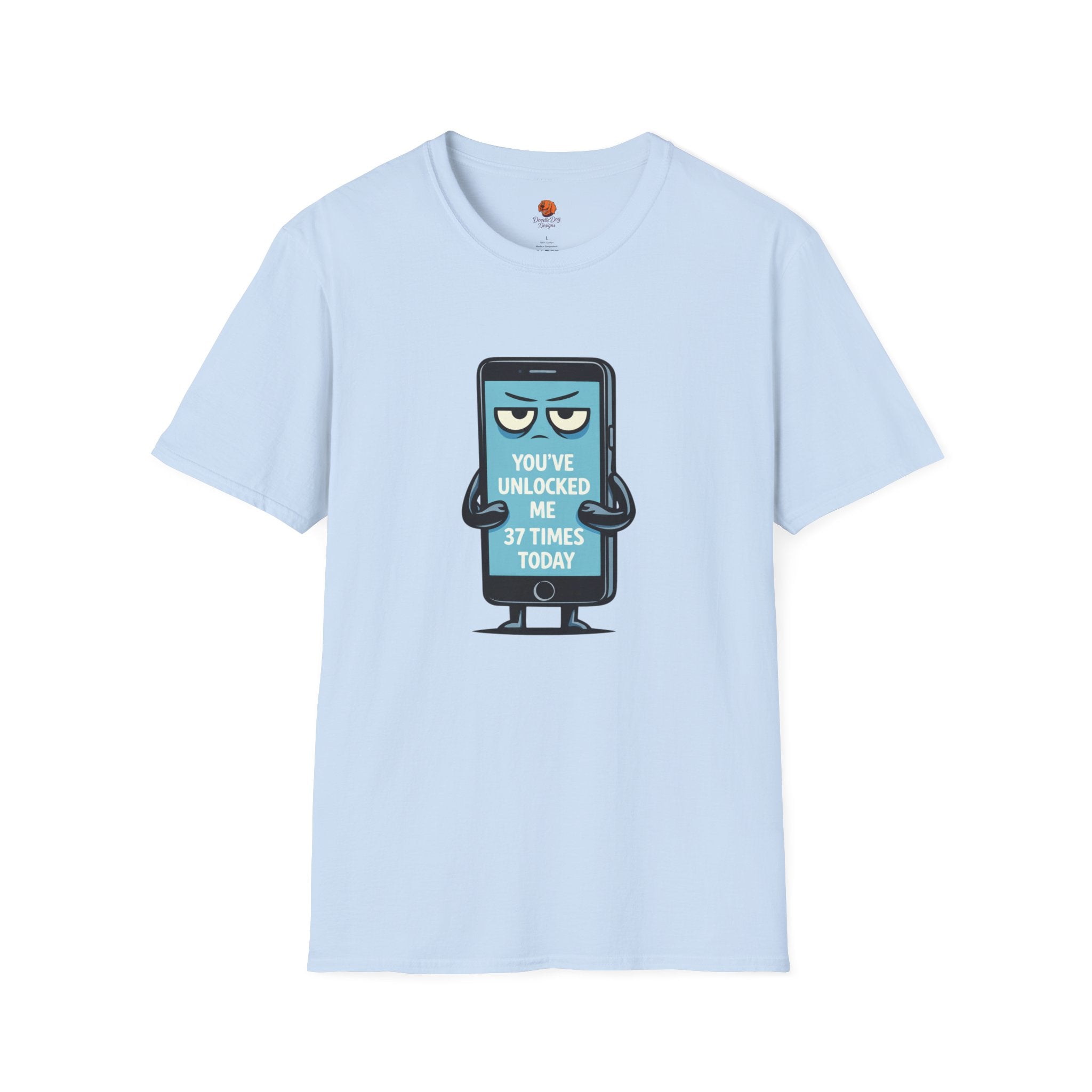 Phone Emoji T-Shirt — "You've Unlocked Me 37 Times Today" Funny Tech Tee