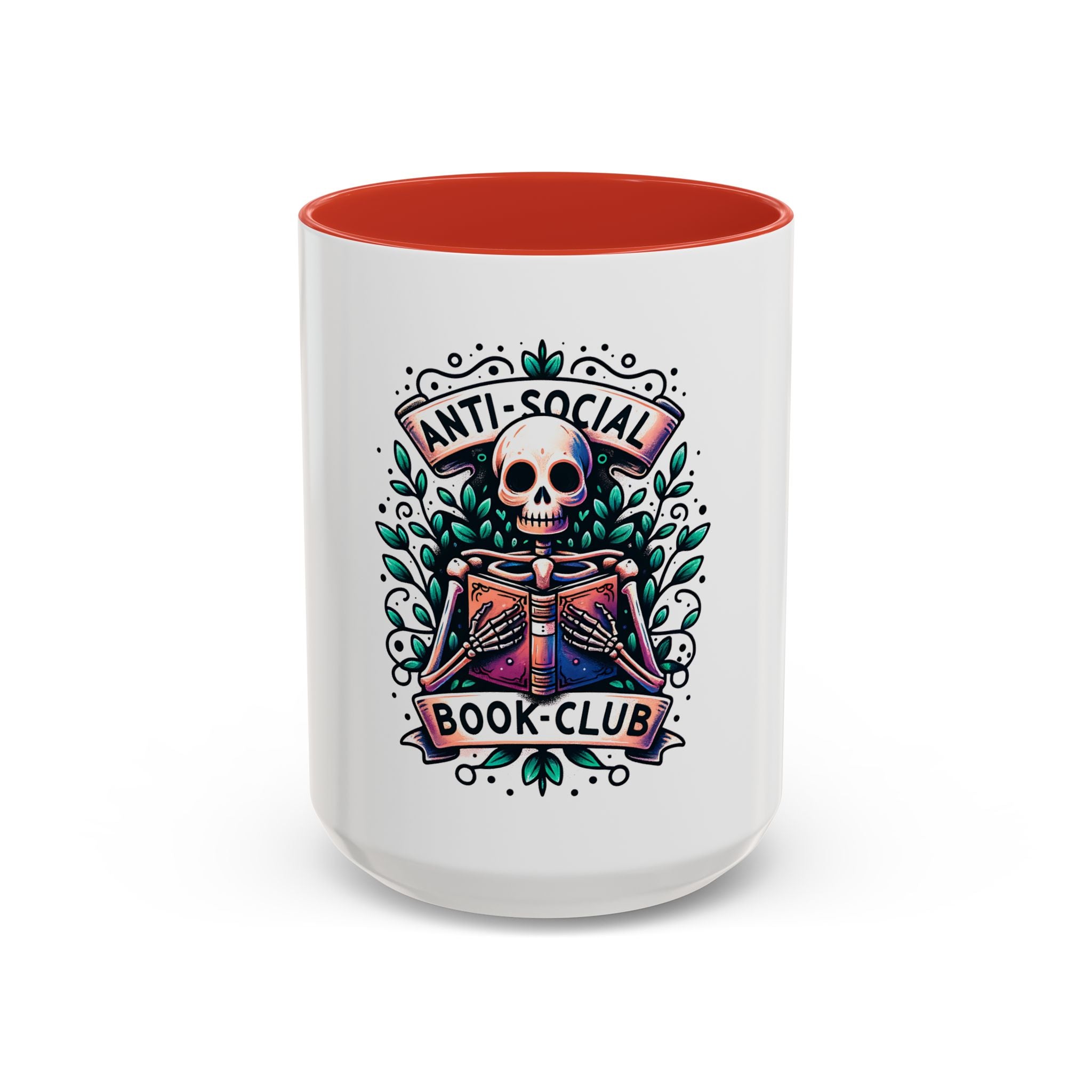 Accent Mug — "Anti-Social Book Club" Skull & Book Coffee Mug (11/15oz)