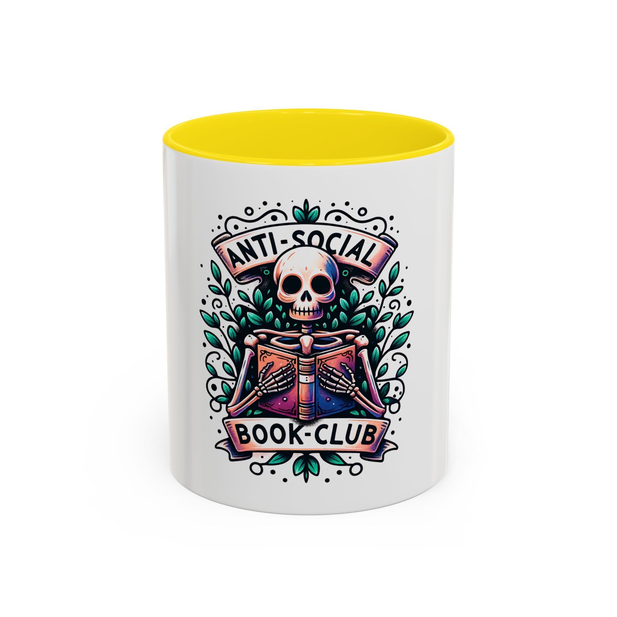 Accent Mug — "Anti-Social Book Club" Skull & Book Coffee Mug (11/15oz)