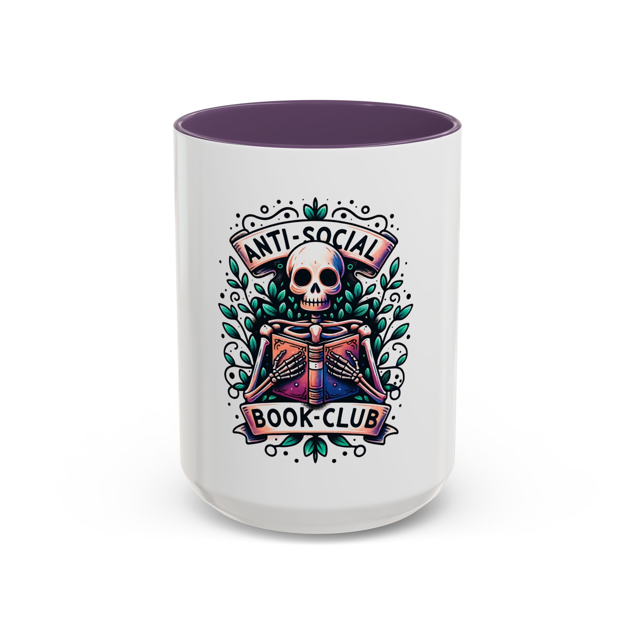 Accent Mug — "Anti-Social Book Club" Skull & Book Coffee Mug (11/15oz)