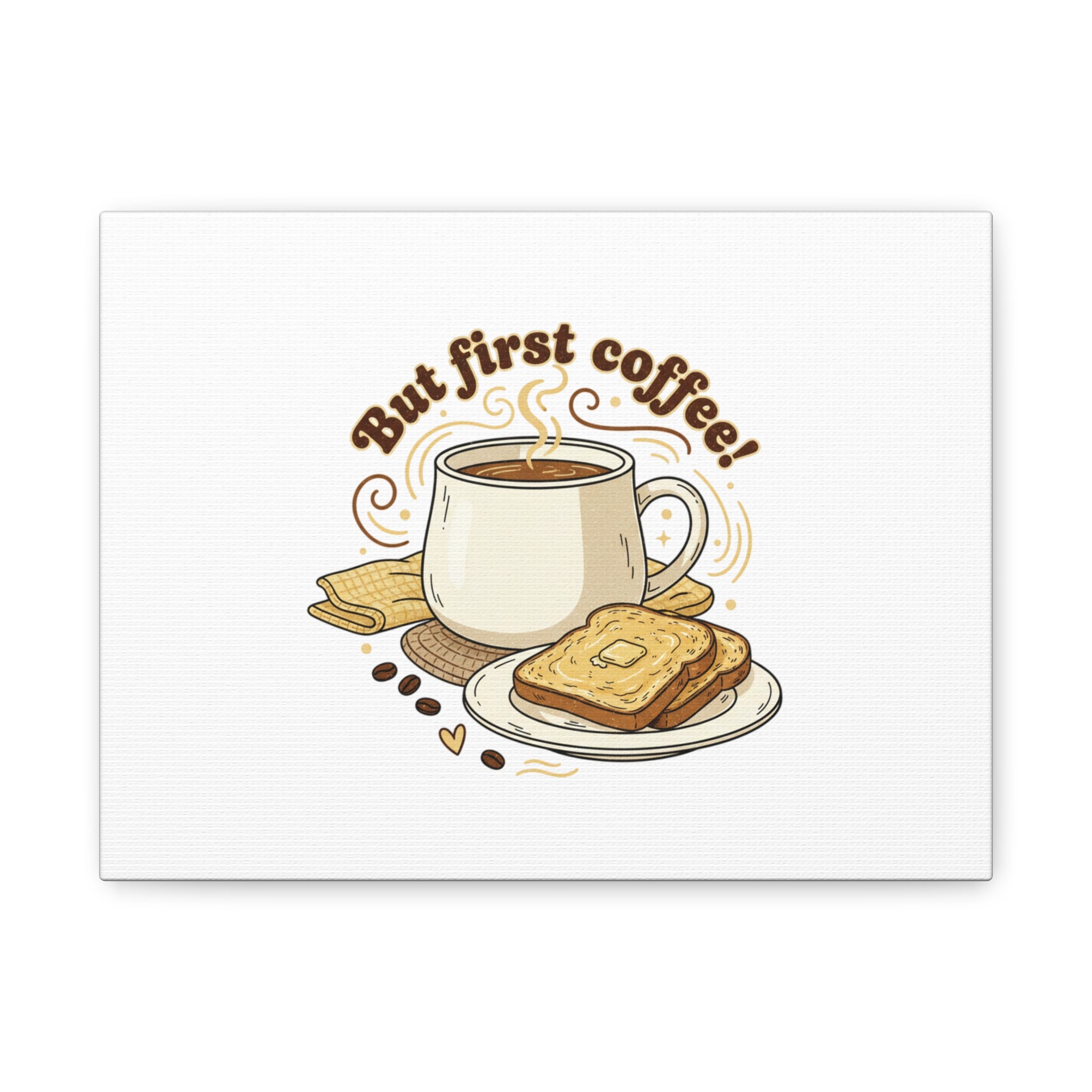 But First Coffee! Canvas, cafe-inspired breakfast art, kawaii kitchen decor