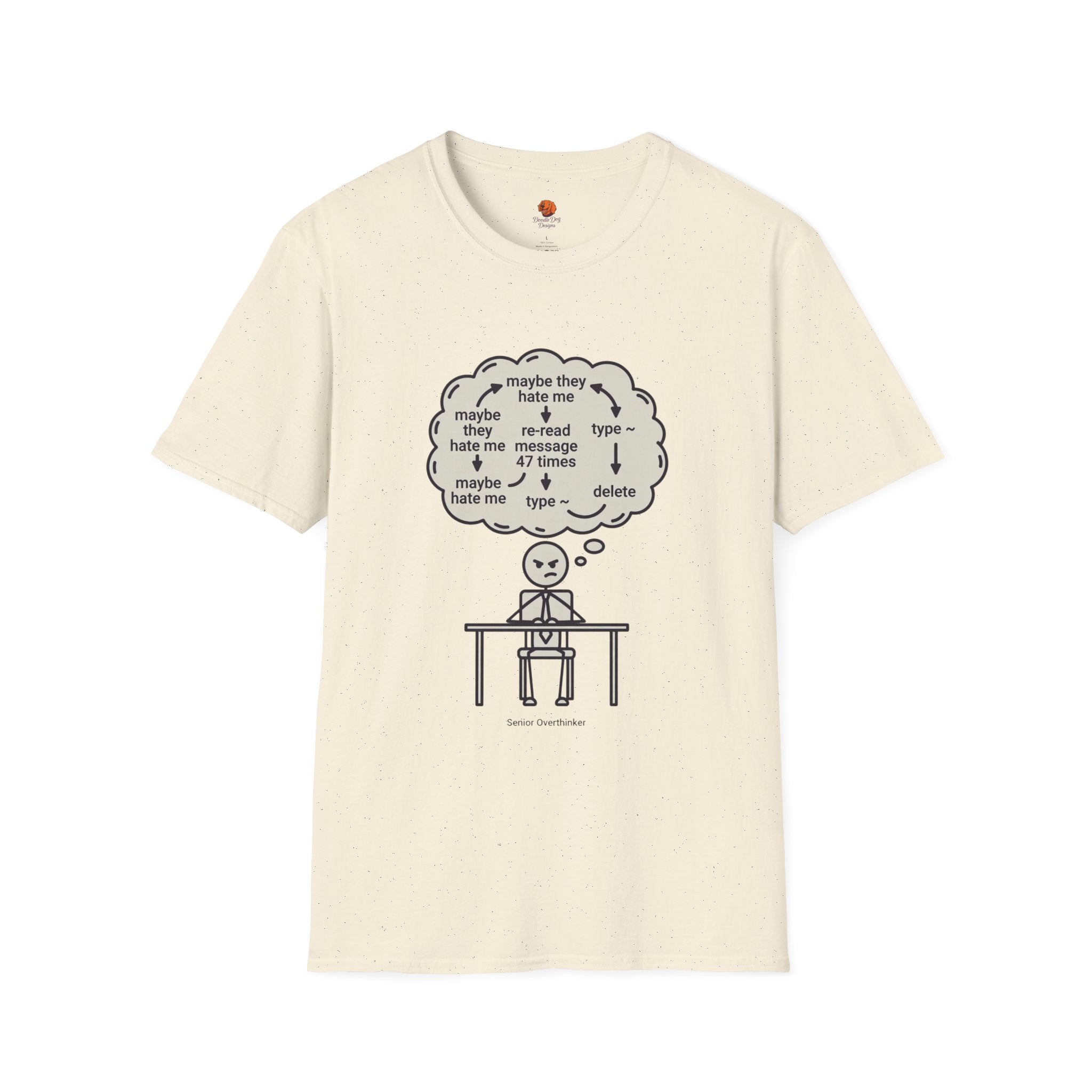 Anxious Student Illustration T-Shirt — "Maybe They Hate Me" Desk Cartoon Tee