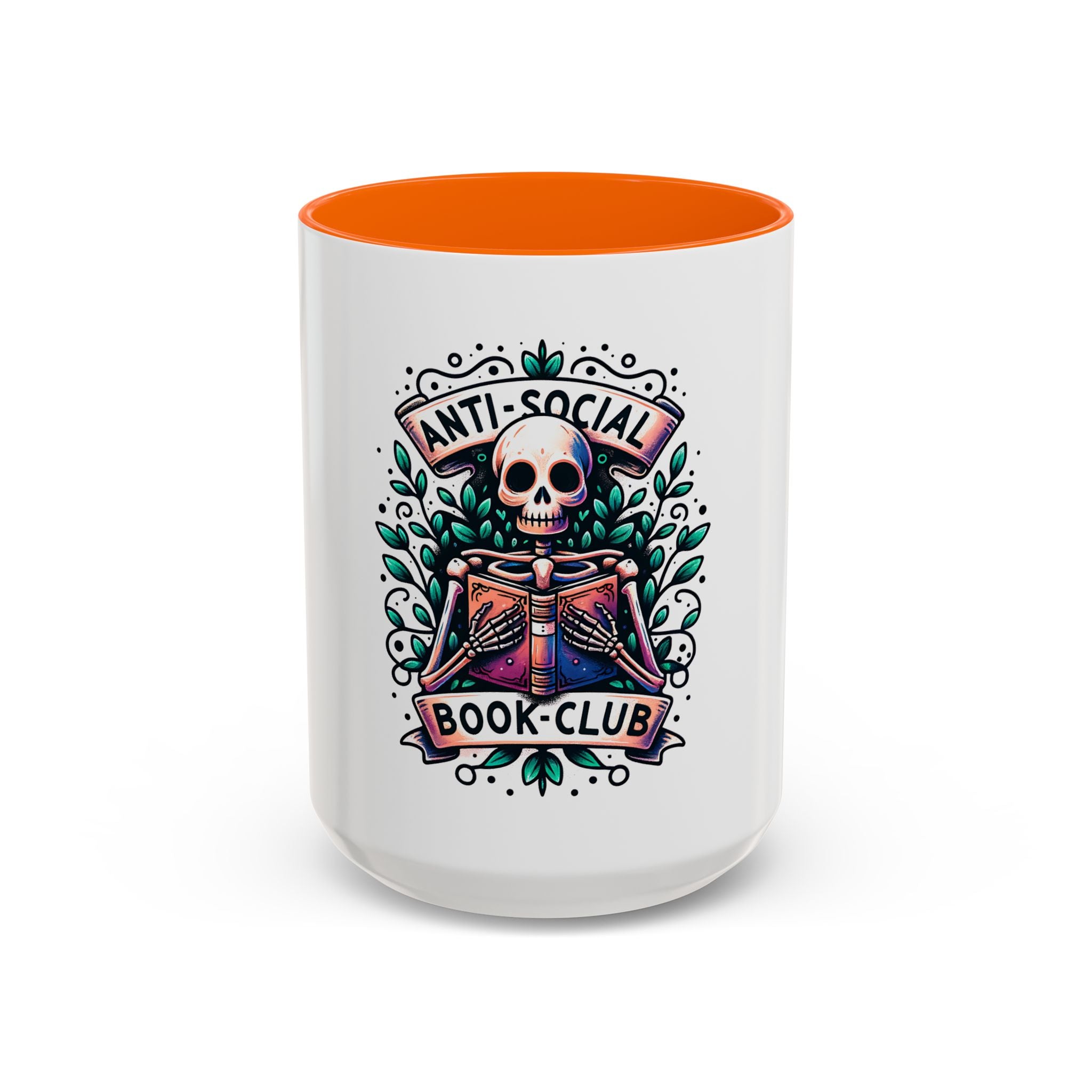 Accent Mug — "Anti-Social Book Club" Skull & Book Coffee Mug (11/15oz)