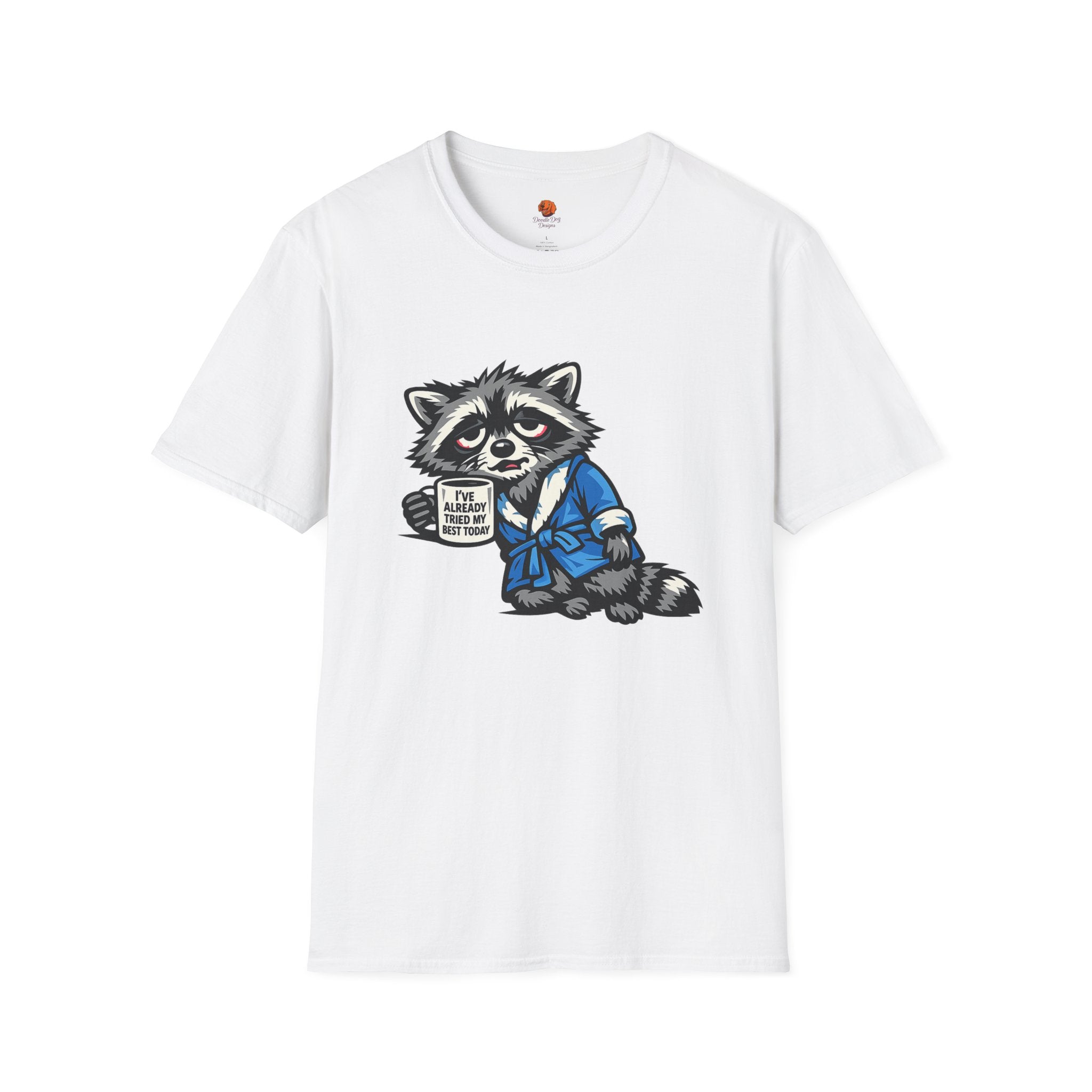 Raccoon Morning Coffee T-Shirt — Cute Lazy Animal Tee