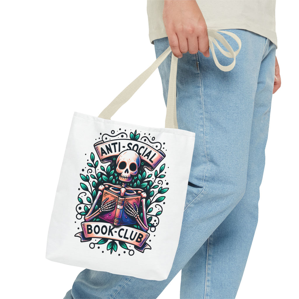 Anti-Social Book Club Tote Bag — Gothic Skull & Books Book Lover Tote