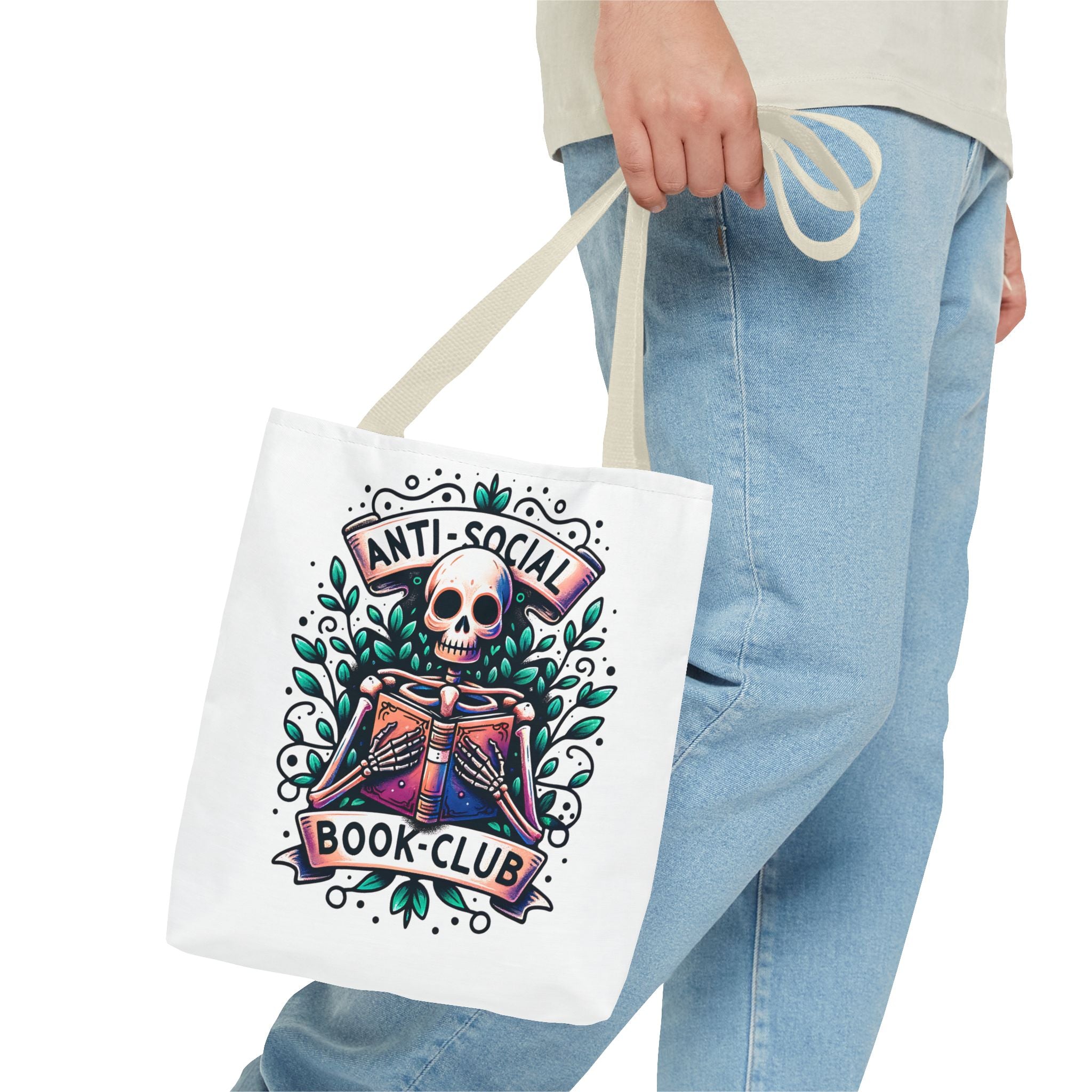 Anti-Social Book Club Tote Bag — Gothic Skull & Books Book Lover Tote