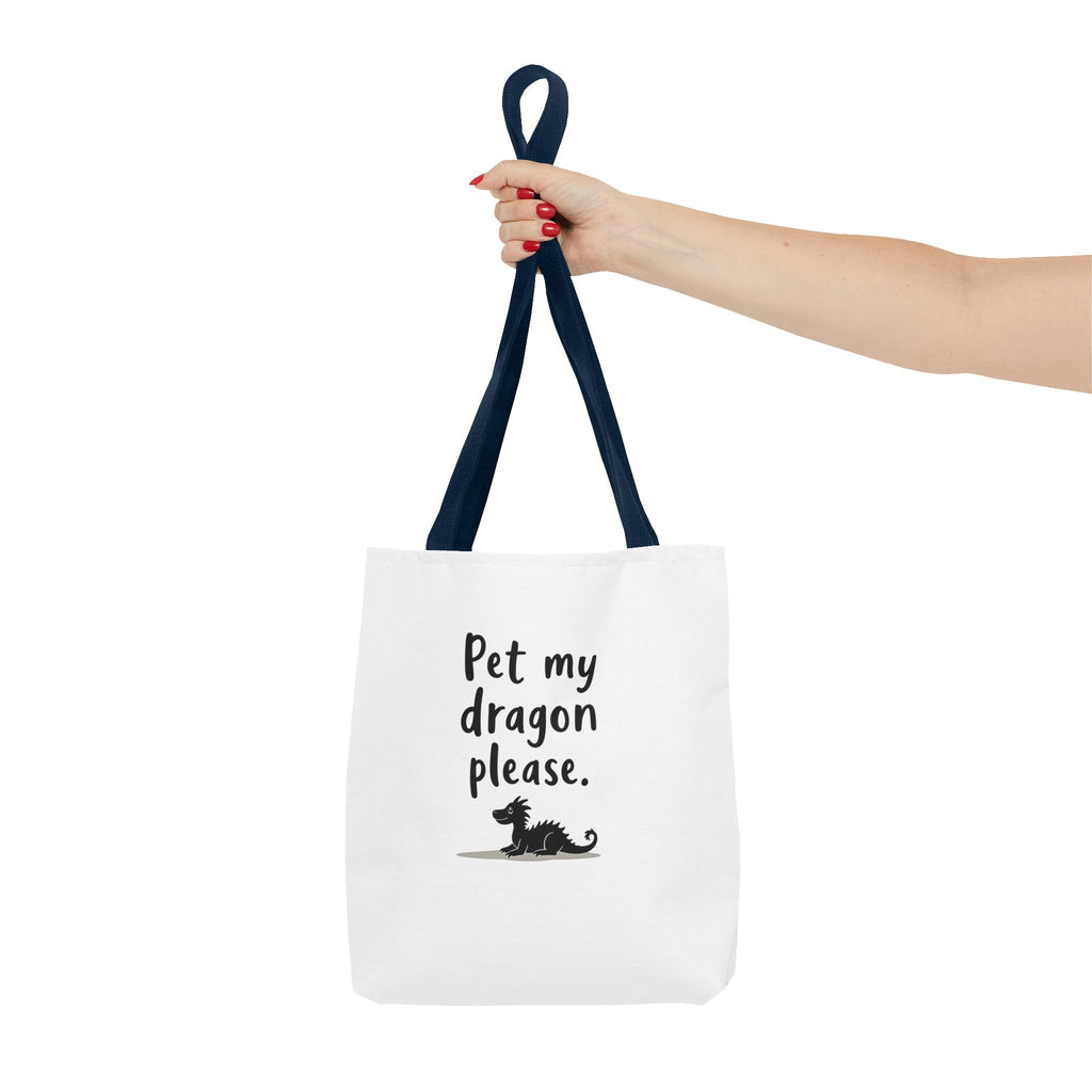 Pet My Dragon Please Tote Bag — Cute Fantasy Dragon Illustration Tote