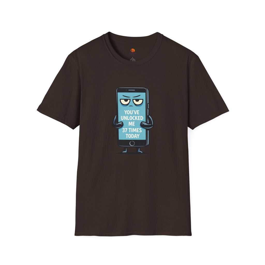 Phone Emoji T-Shirt — "You've Unlocked Me 37 Times Today" Funny Tech Tee