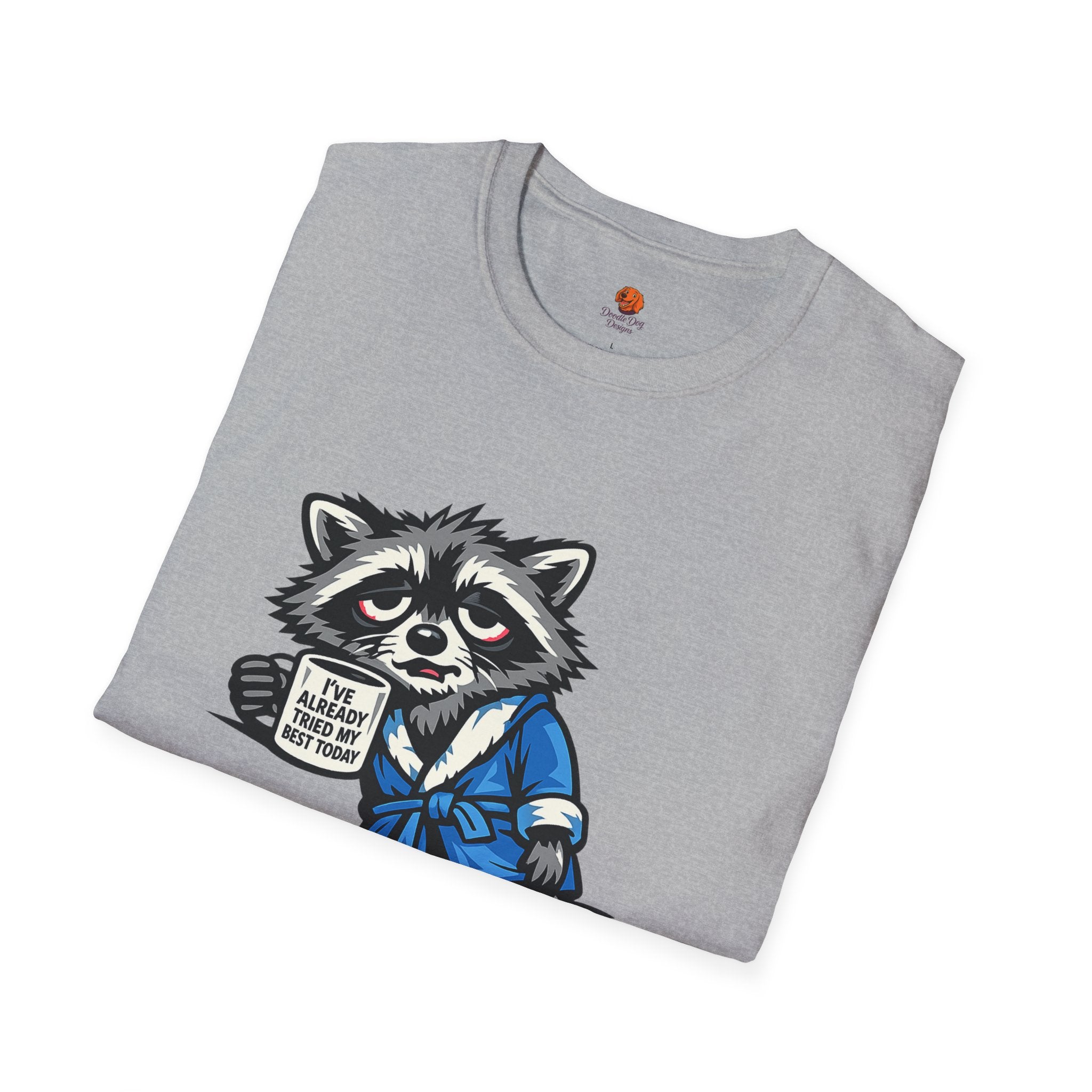 Raccoon Morning Coffee T-Shirt — Cute Lazy Animal Tee