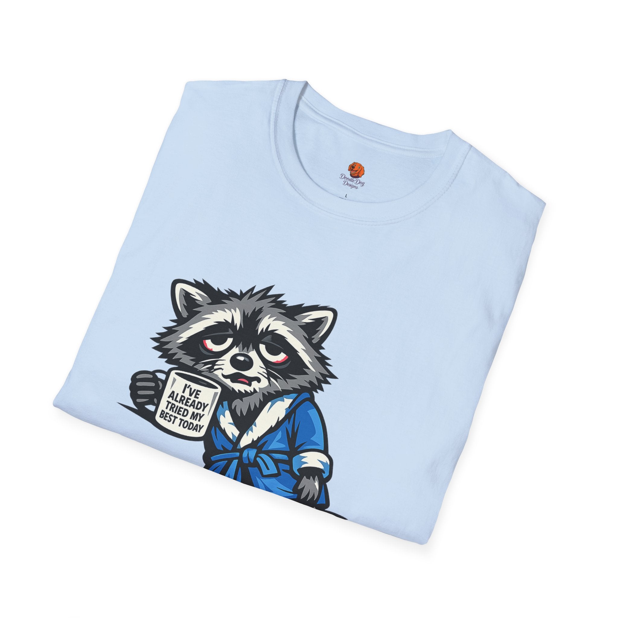 Raccoon Morning Coffee T-Shirt — Cute Lazy Animal Tee