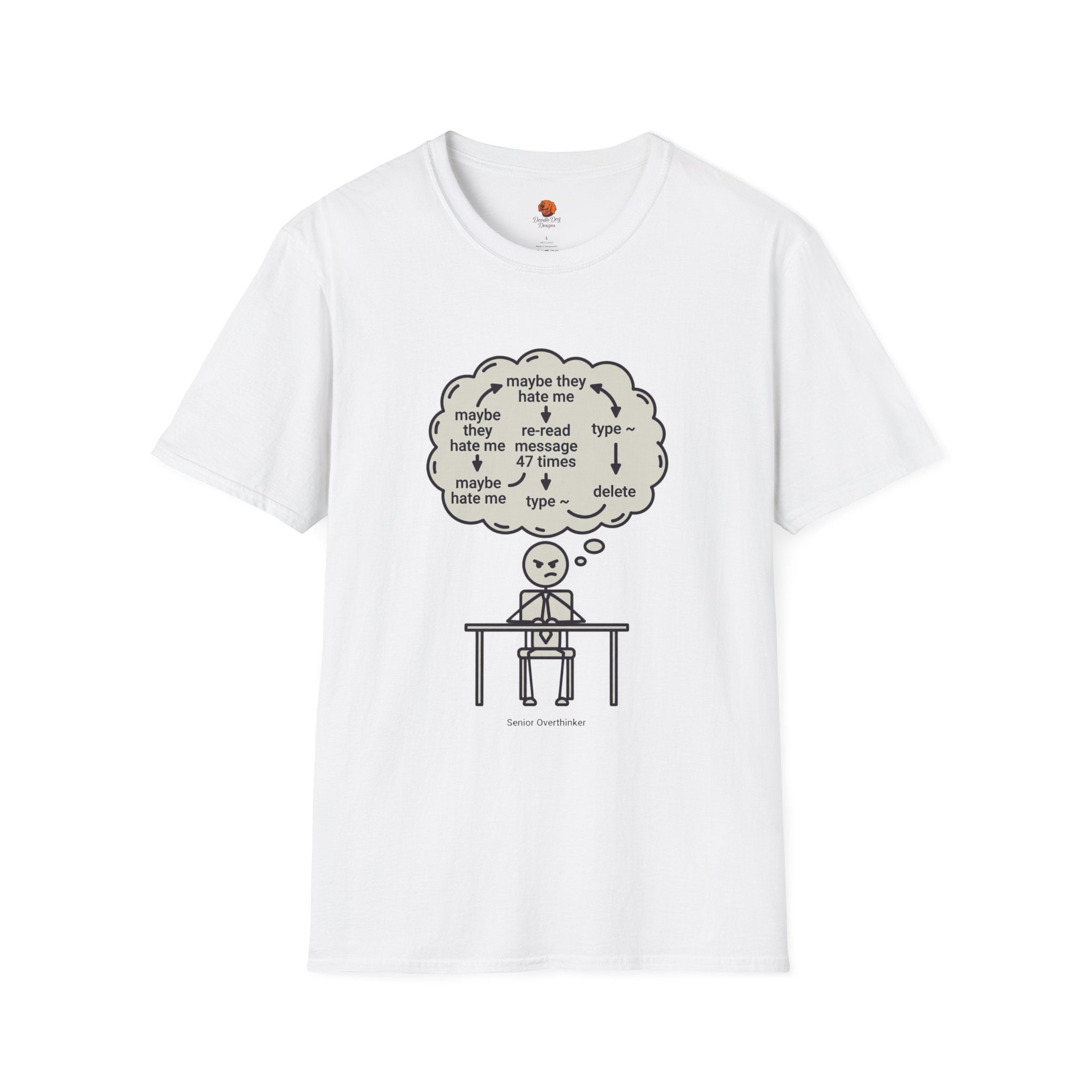 Anxious Student Illustration T-Shirt — "Maybe They Hate Me" Desk Cartoon Tee