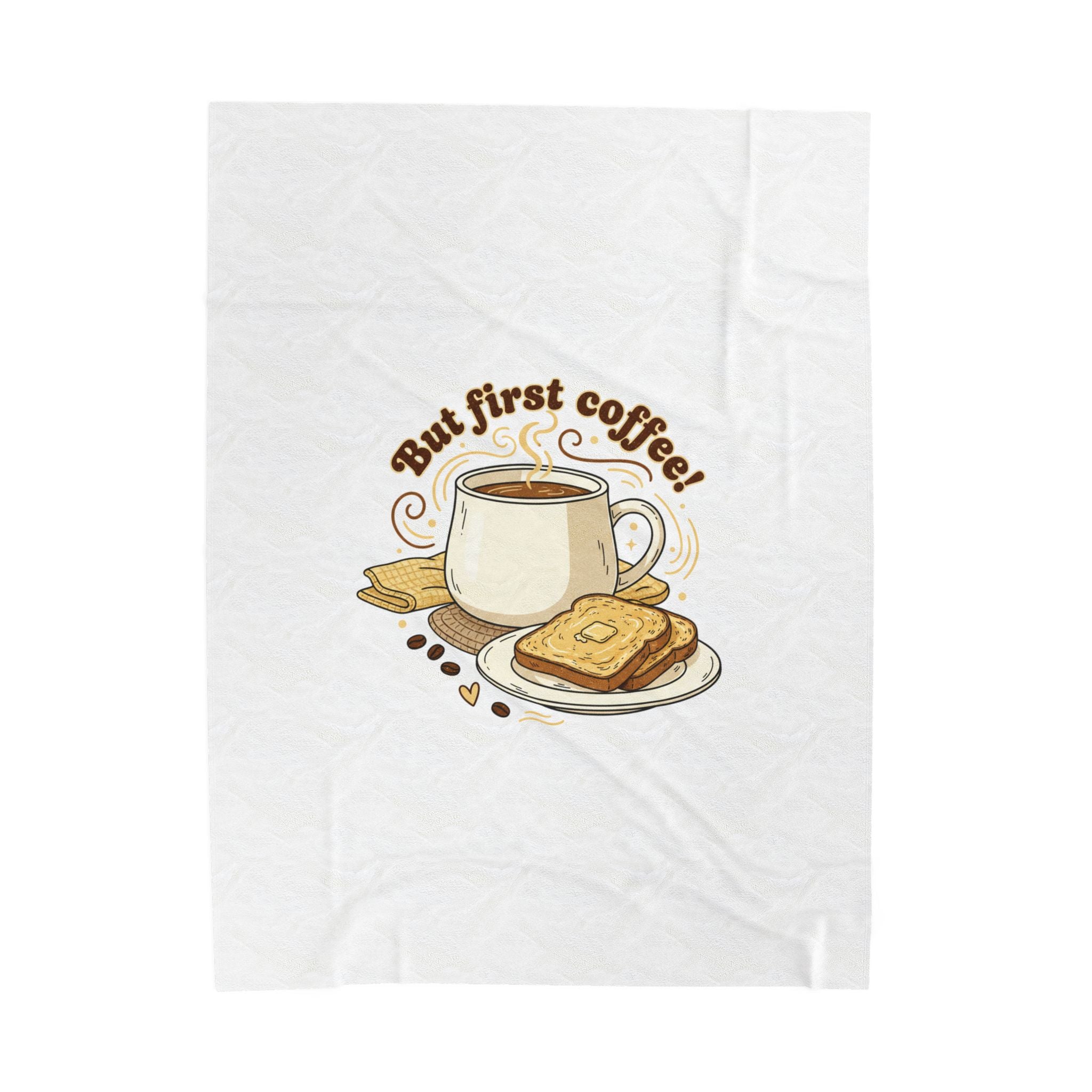 But First Coffee! Plush Blanket | cafe-inspired kawaii, butter toast graphics