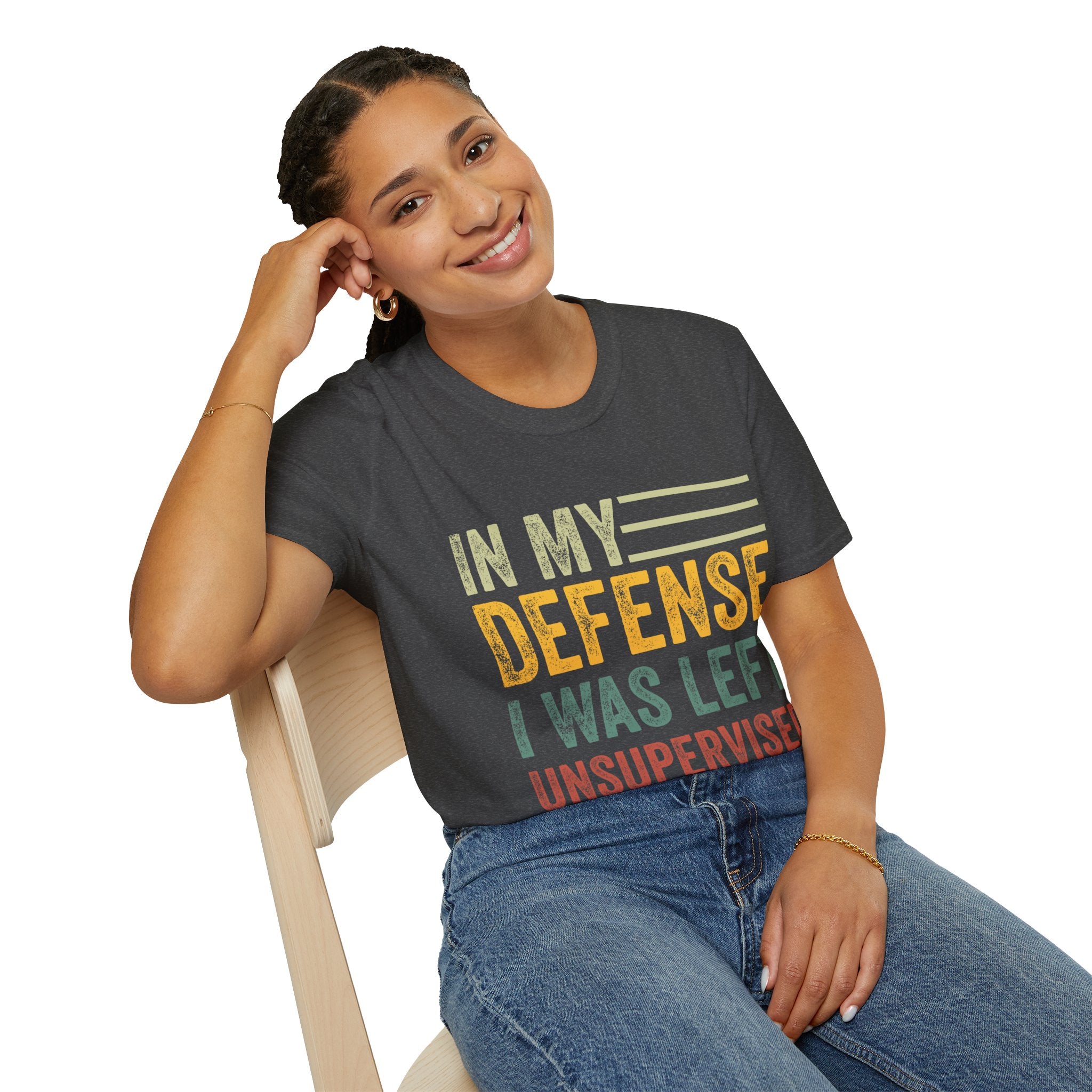 T-Shirt — "In My Defense I Was Left Unsupervised" Vintage Humor Tee