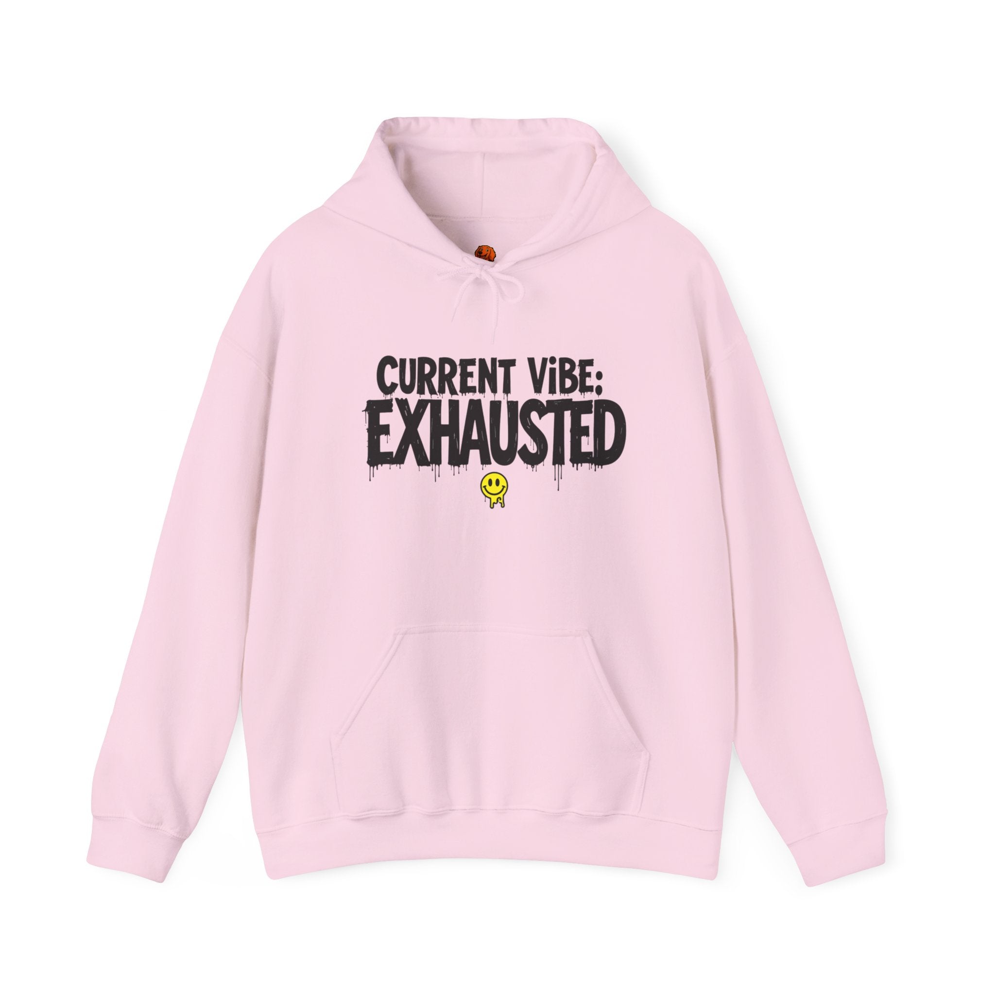 Exhausted Vibe Hoodie — "Current Vibe: EXHAUSTED" Graphic Sweatshirt