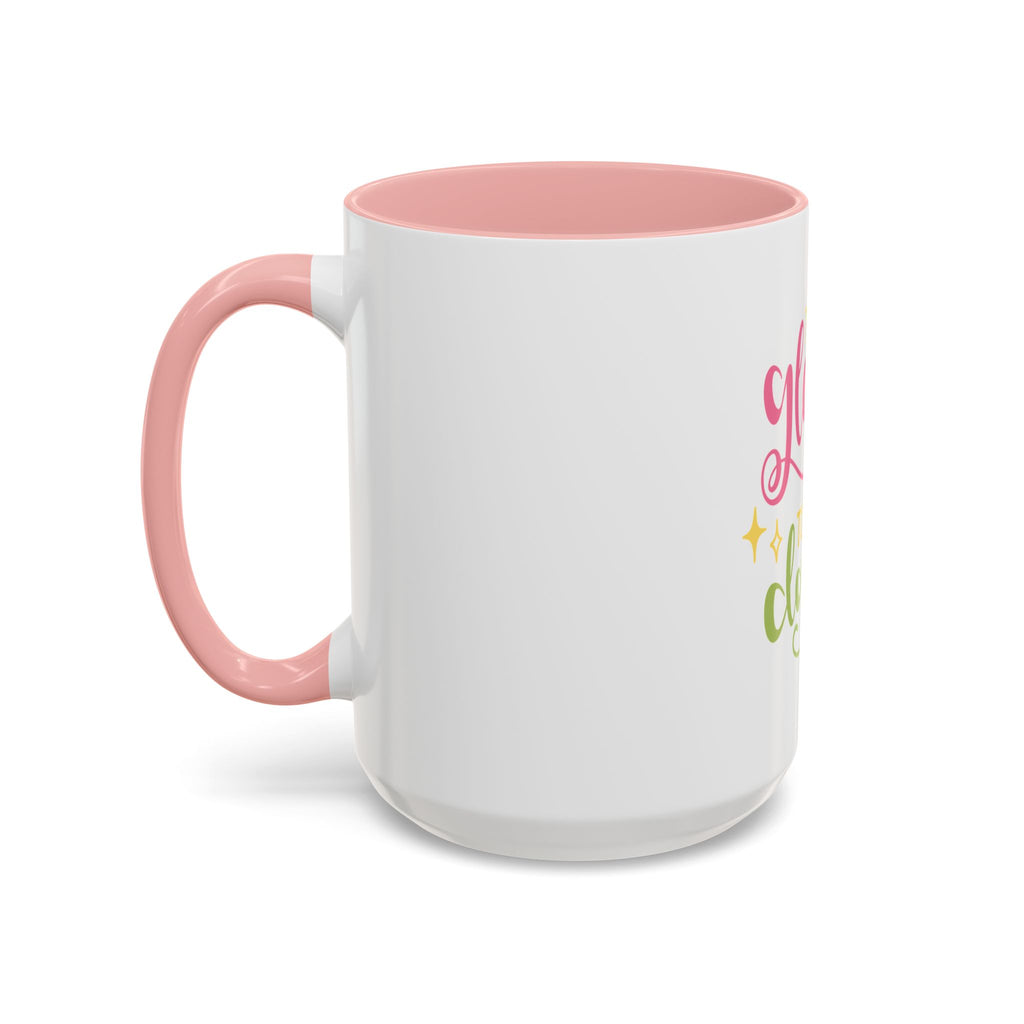 Too Glam To Give A Damn Accent Coffee Mug — Funny Pink & Green Script Ceramic Mug (11/15oz)