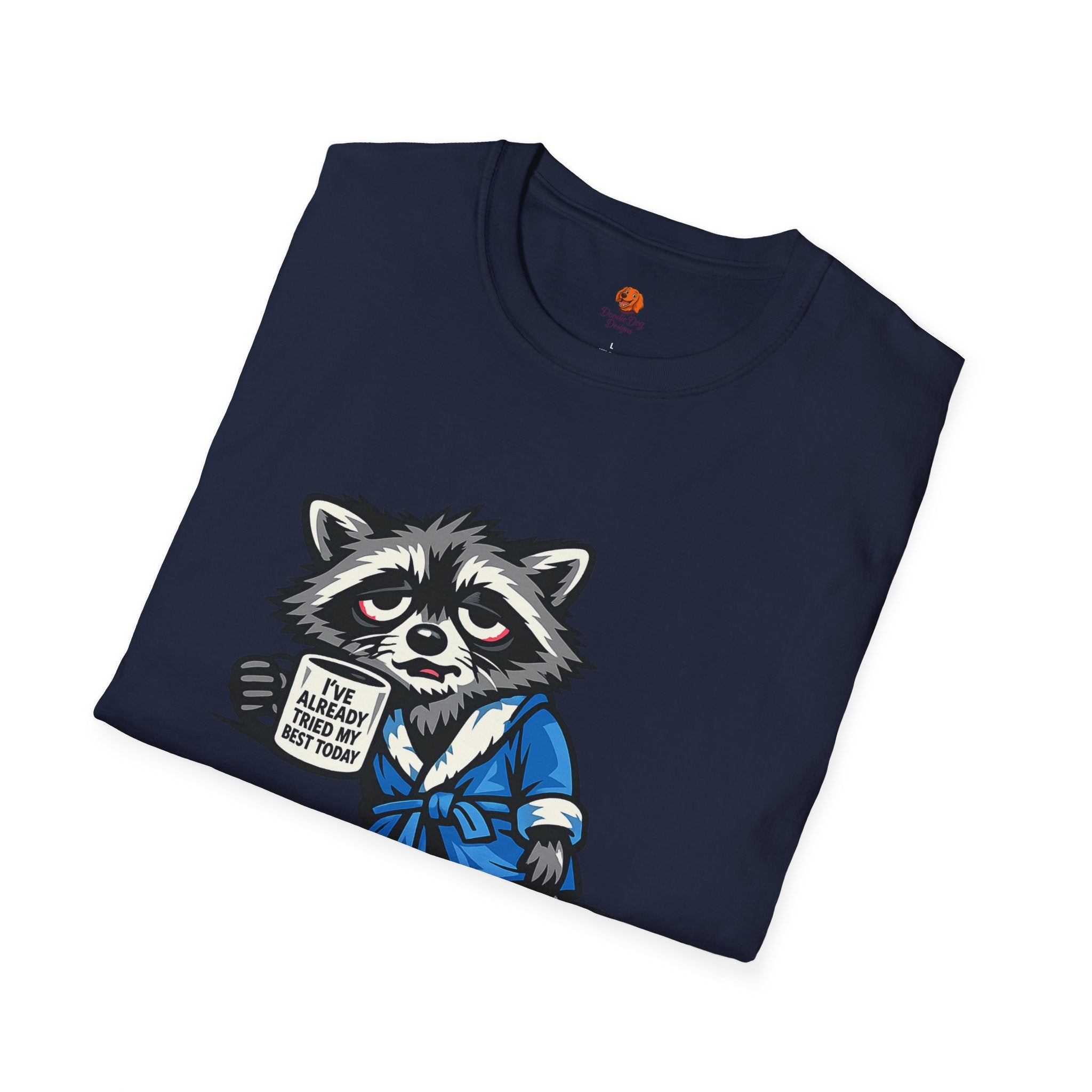 Raccoon Morning Coffee T-Shirt — Cute Lazy Animal Tee