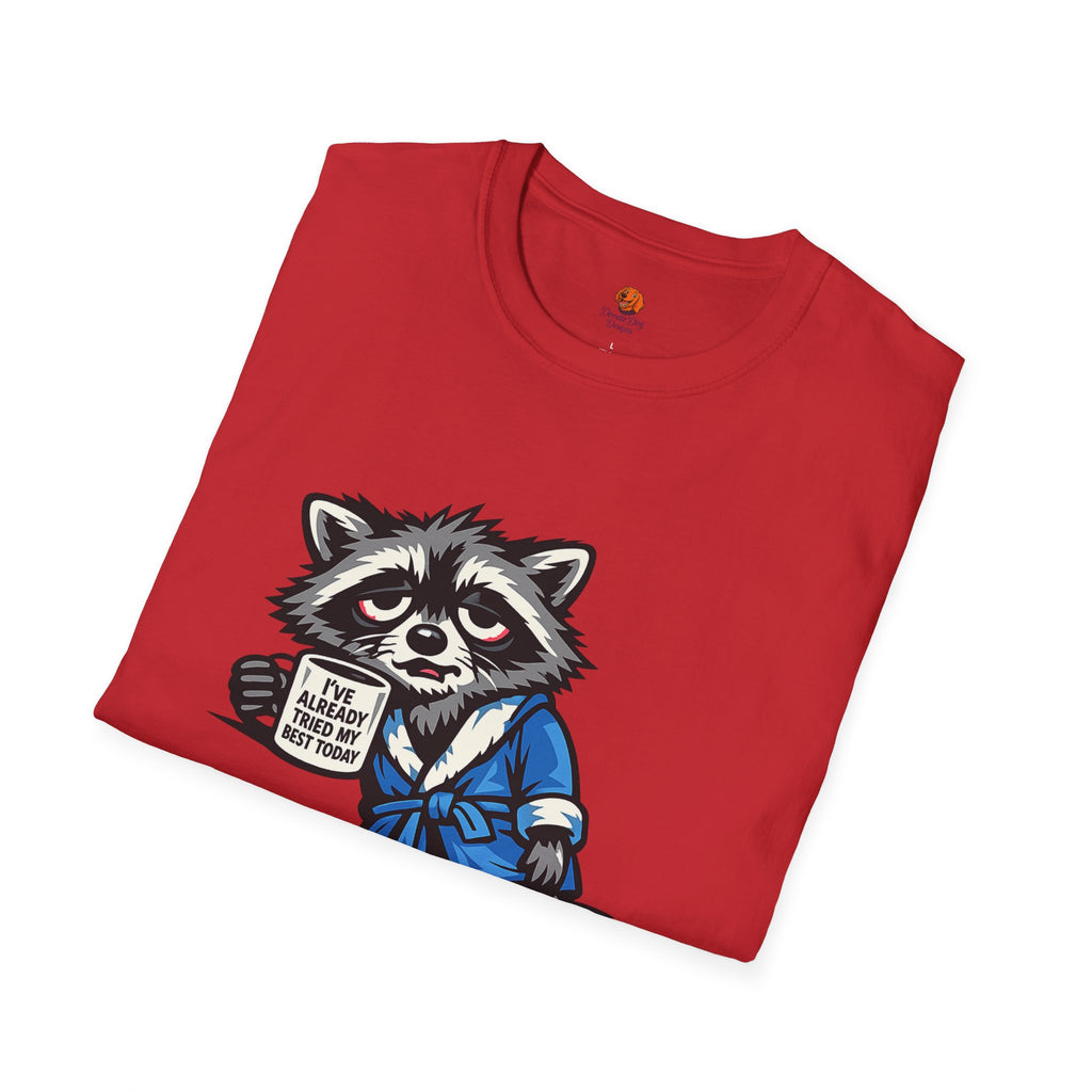 Raccoon Morning Coffee T-Shirt — Cute Lazy Animal Tee