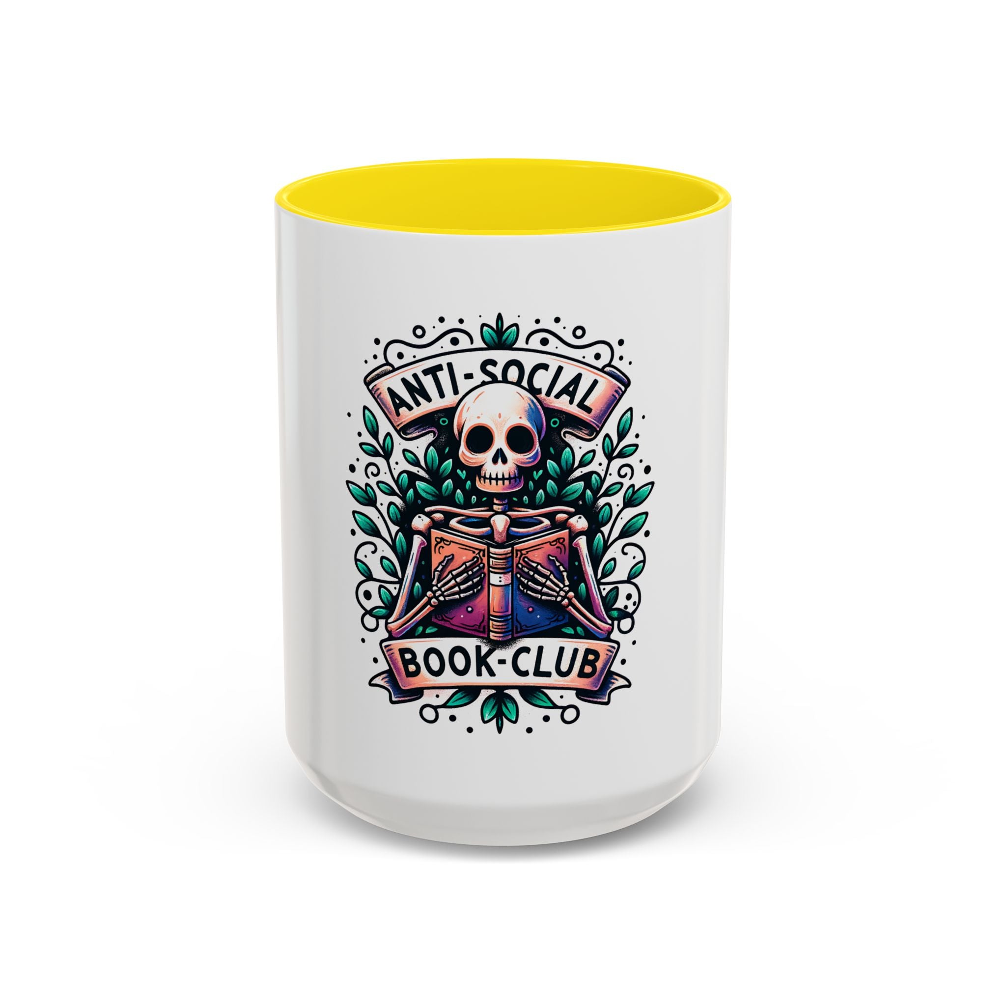 Accent Mug — "Anti-Social Book Club" Skull & Book Coffee Mug (11/15oz)