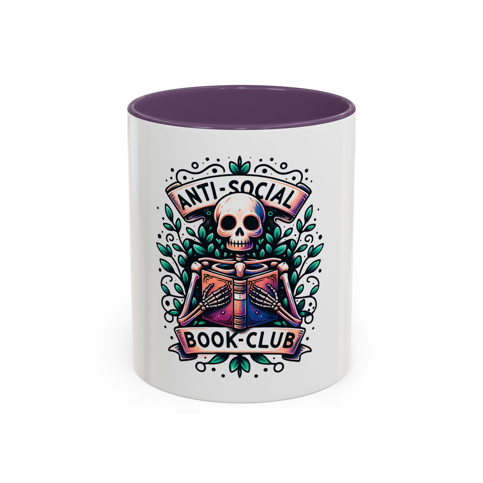 Accent Mug — "Anti-Social Book Club" Skull & Book Coffee Mug (11/15oz)