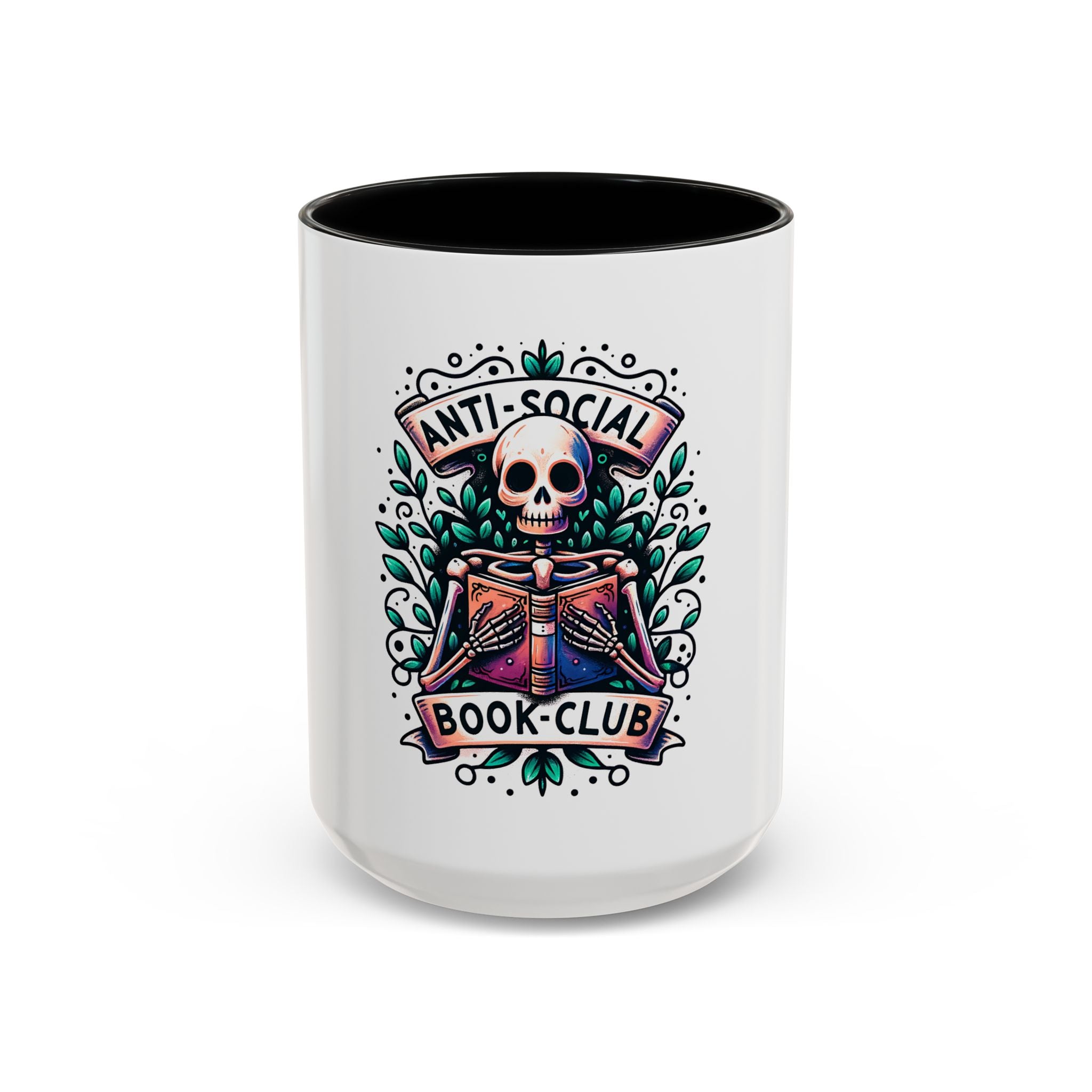 Accent Mug — "Anti-Social Book Club" Skull & Book Coffee Mug (11/15oz)