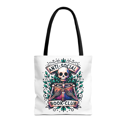 Anti-Social Book Club Tote Bag — Gothic Skull & Books Book Lover Tote