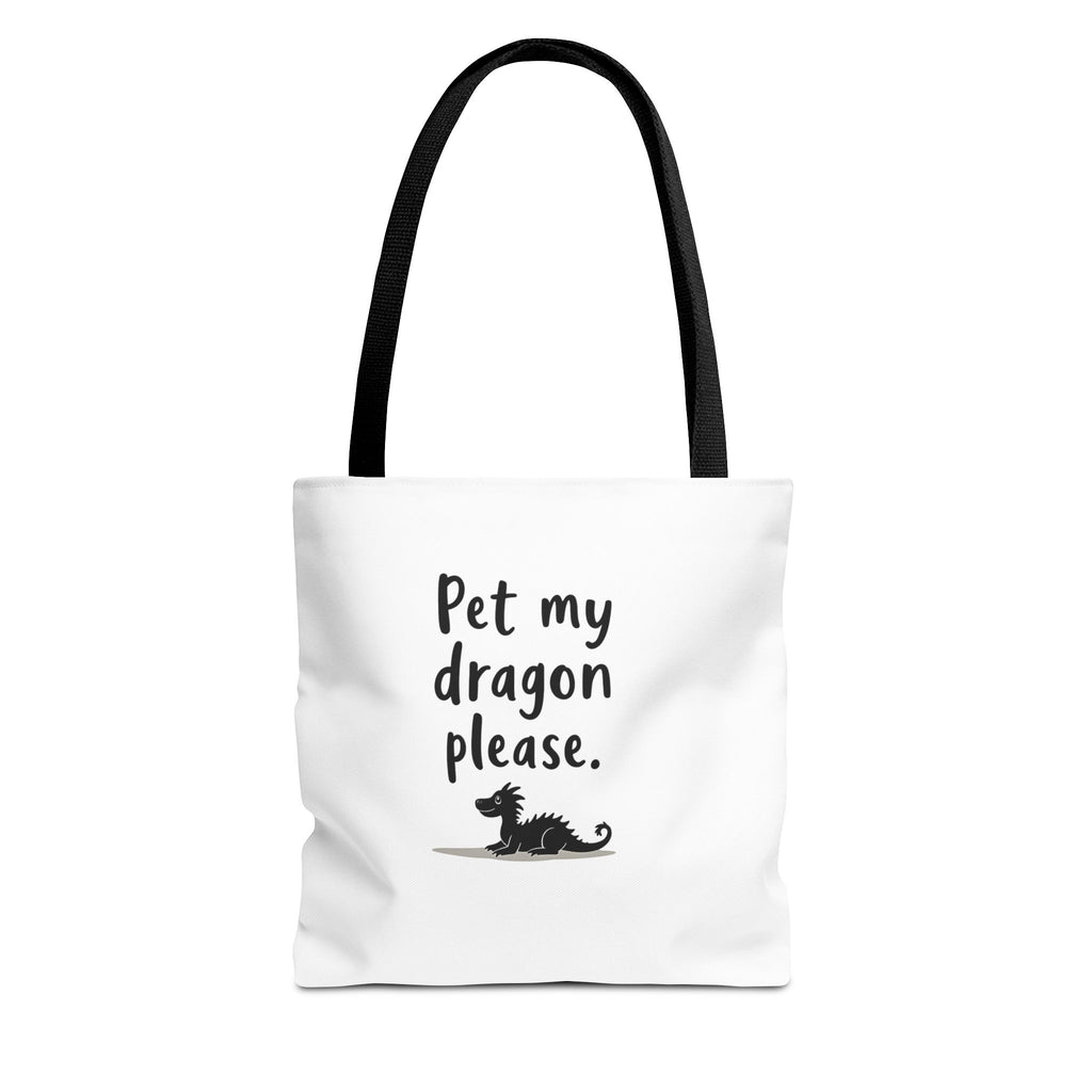 Pet My Dragon Please Tote Bag — Cute Fantasy Dragon Illustration Tote