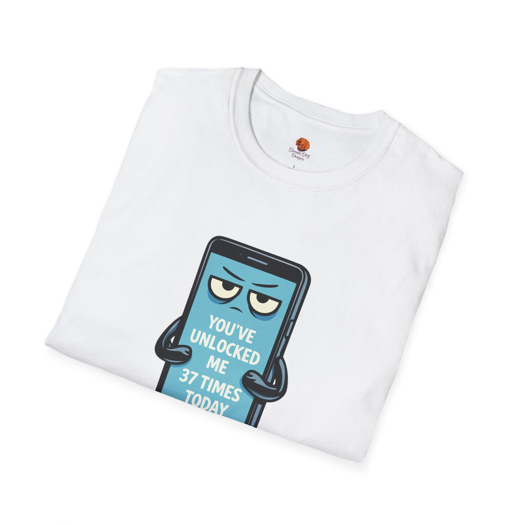 Phone Emoji T-Shirt — "You've Unlocked Me 37 Times Today" Funny Tech Tee