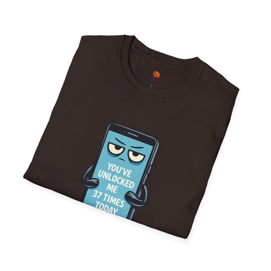 Phone Emoji T-Shirt — "You've Unlocked Me 37 Times Today" Funny Tech Tee