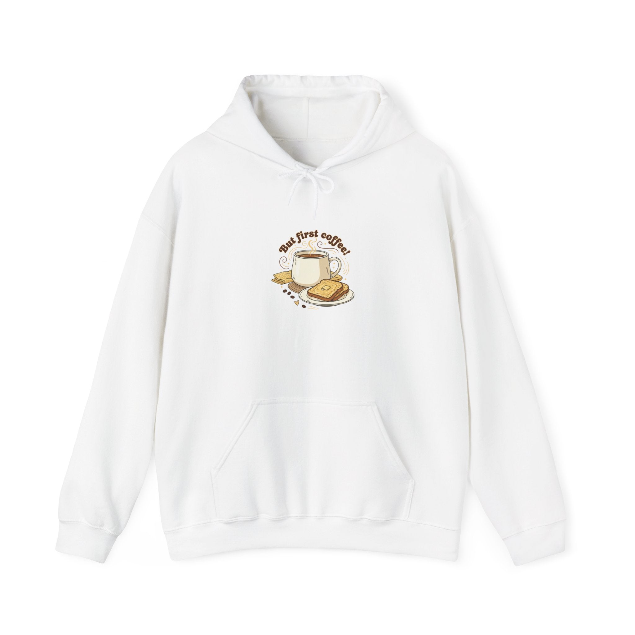 But First Coffee hoodie | kawaii kitchen, butter toast graphics, cafe-inspired comfort